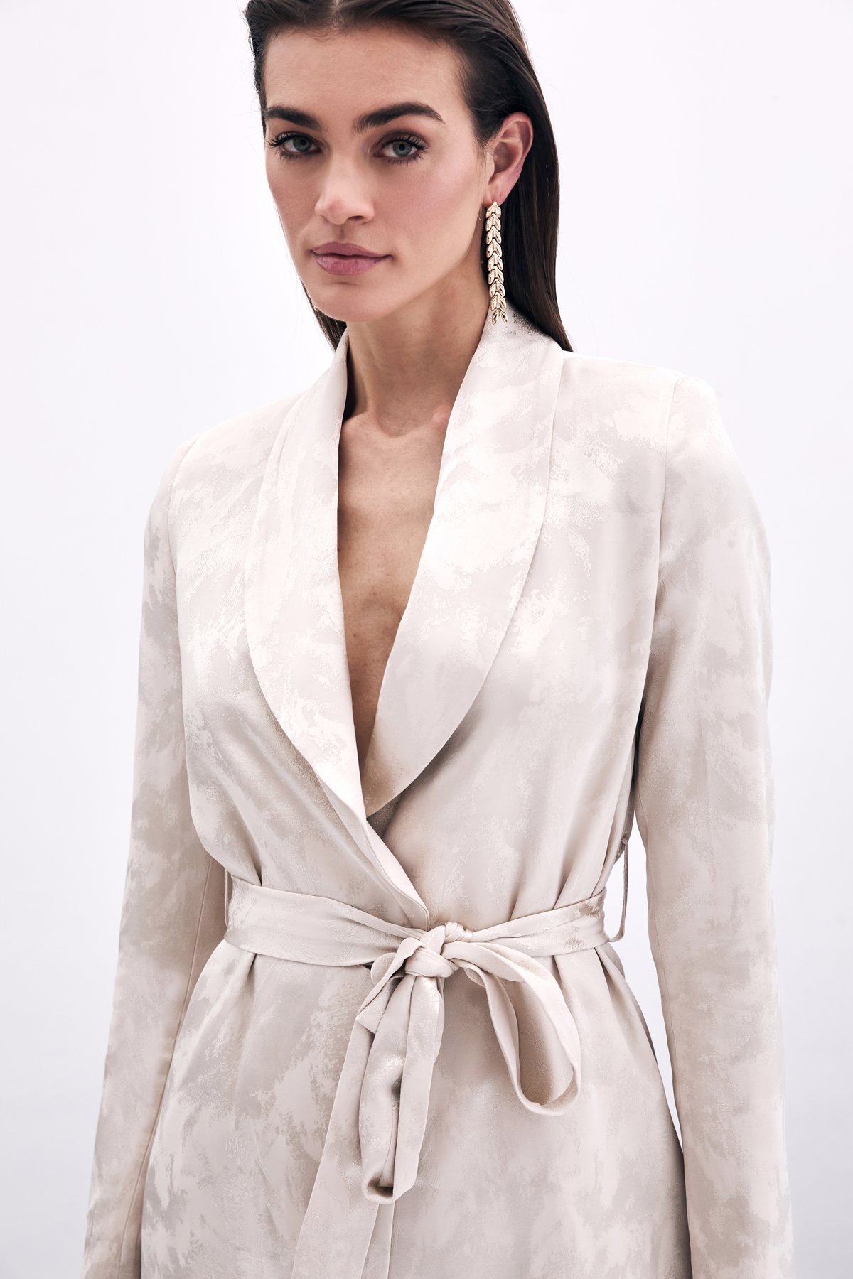 Bağlamalı Jakarlı Ceket - Bej