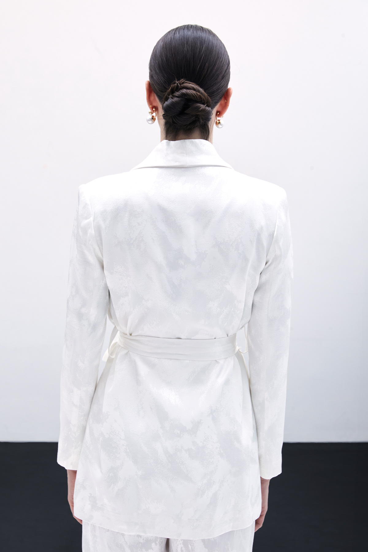 Bağlamalı Jakarlı Ceket - Ekru