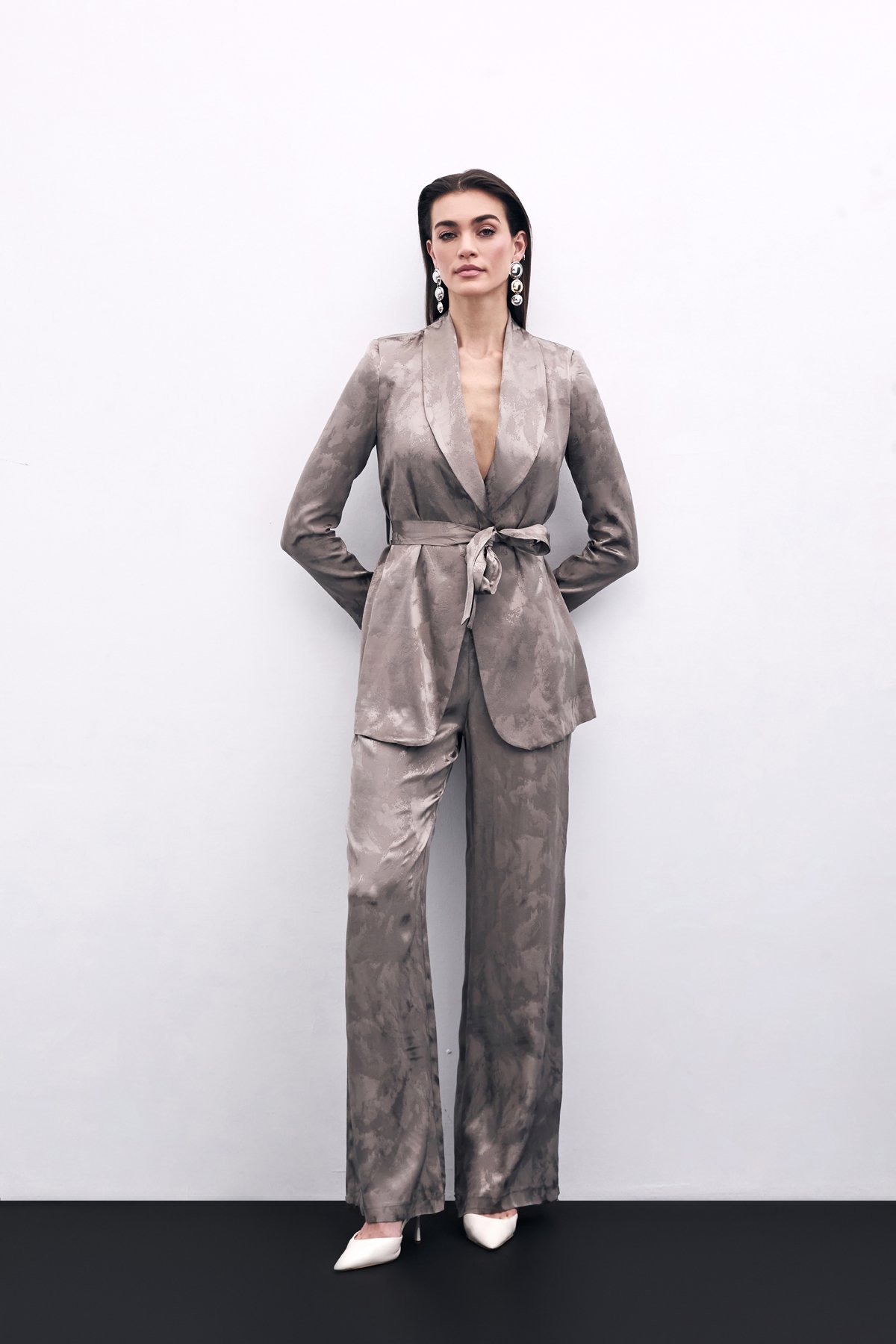 Bağlamalı Jakarlı Ceket - Vizon