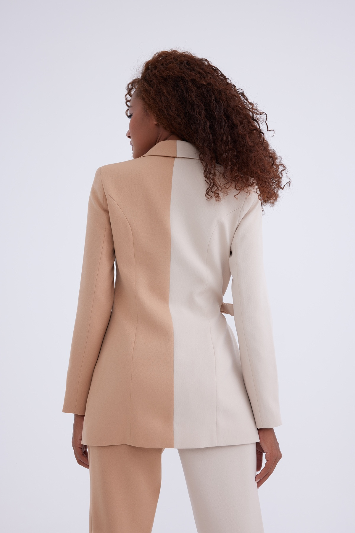 Bağlamalı kontrast ceket - BEJ-CAMEL