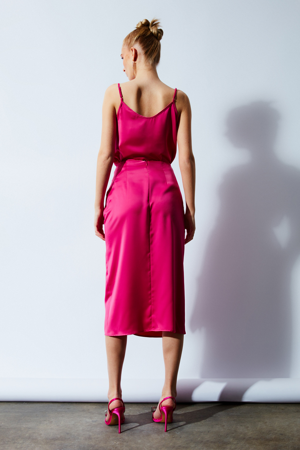 Bağlamalı Saten Etek - FUŞYA