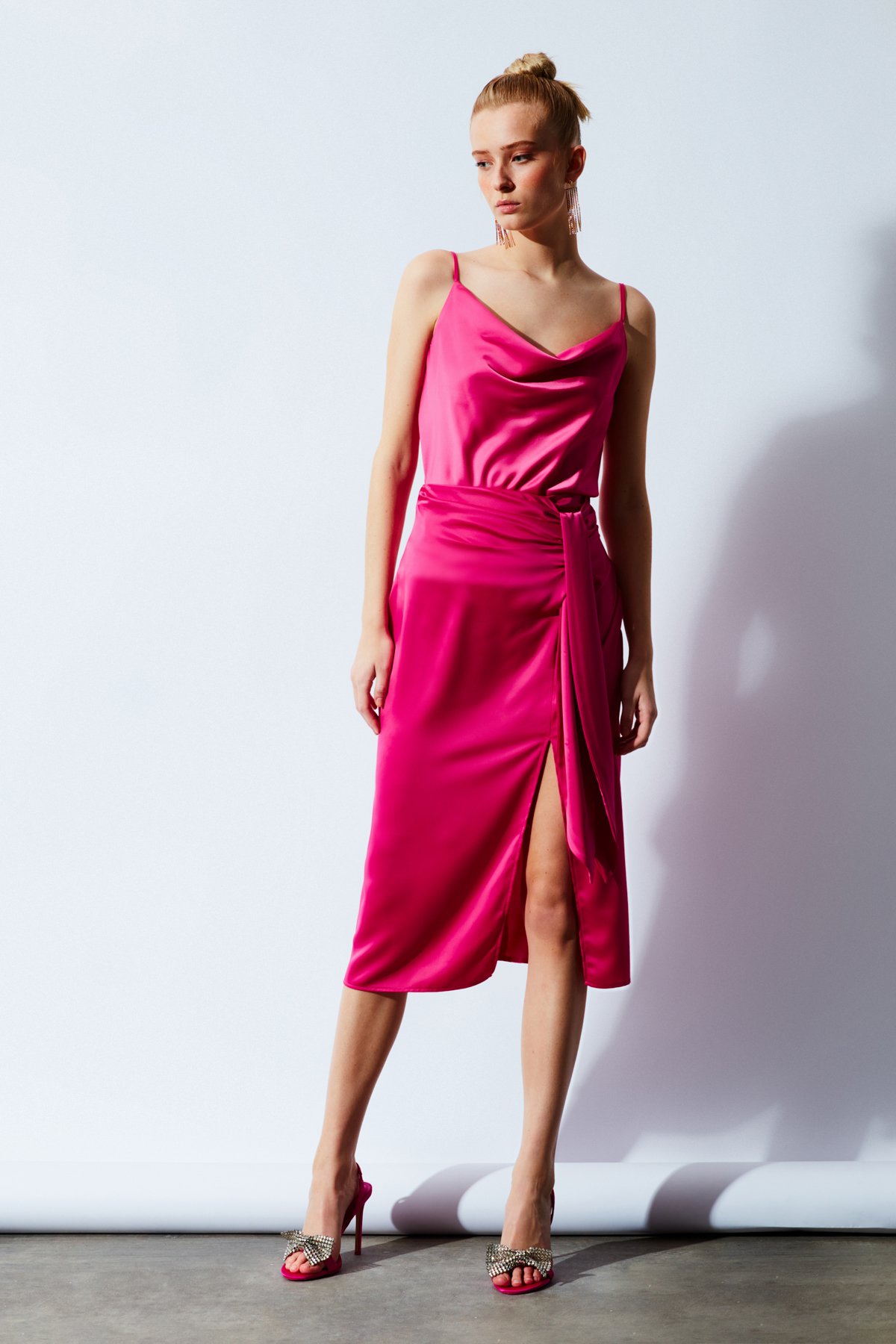Tie Satin Skirt - FuchsIa