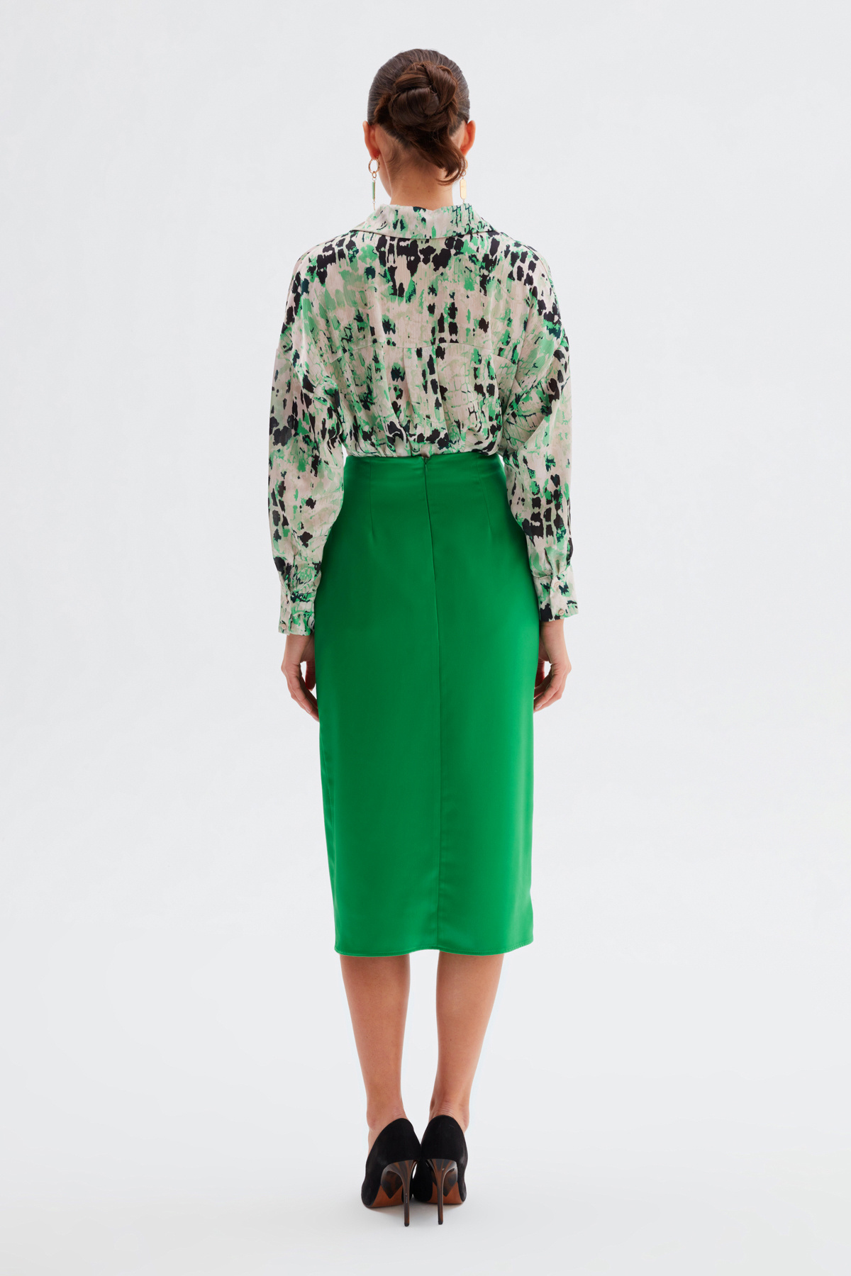 Bağlamalı Saten Etek - ZÜMRÜT