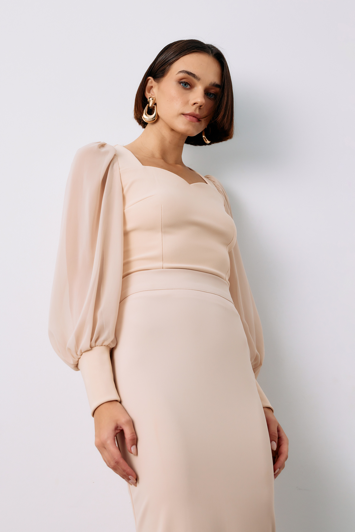 Balon Kol Crop Bluz - BEJ