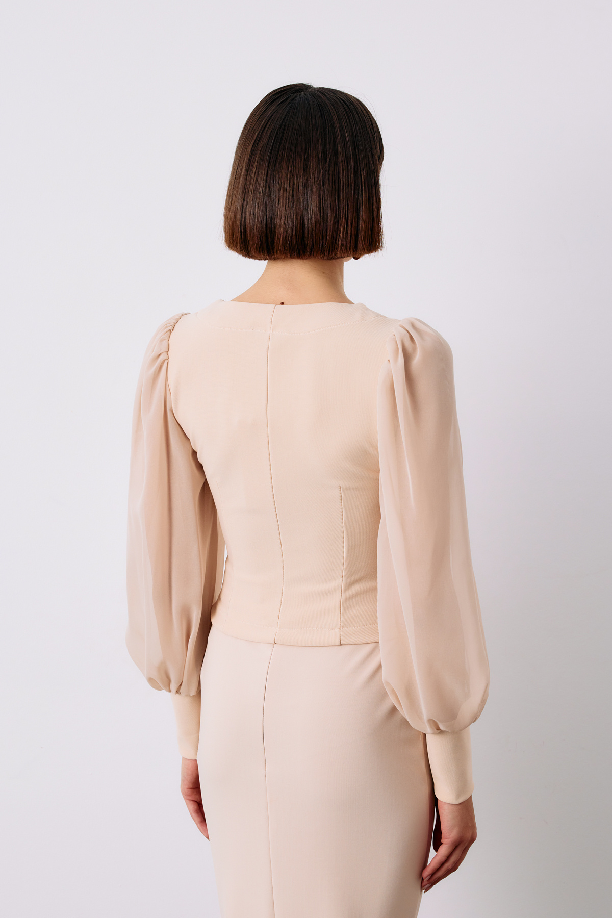 Balon Kol Crop Bluz - BEJ