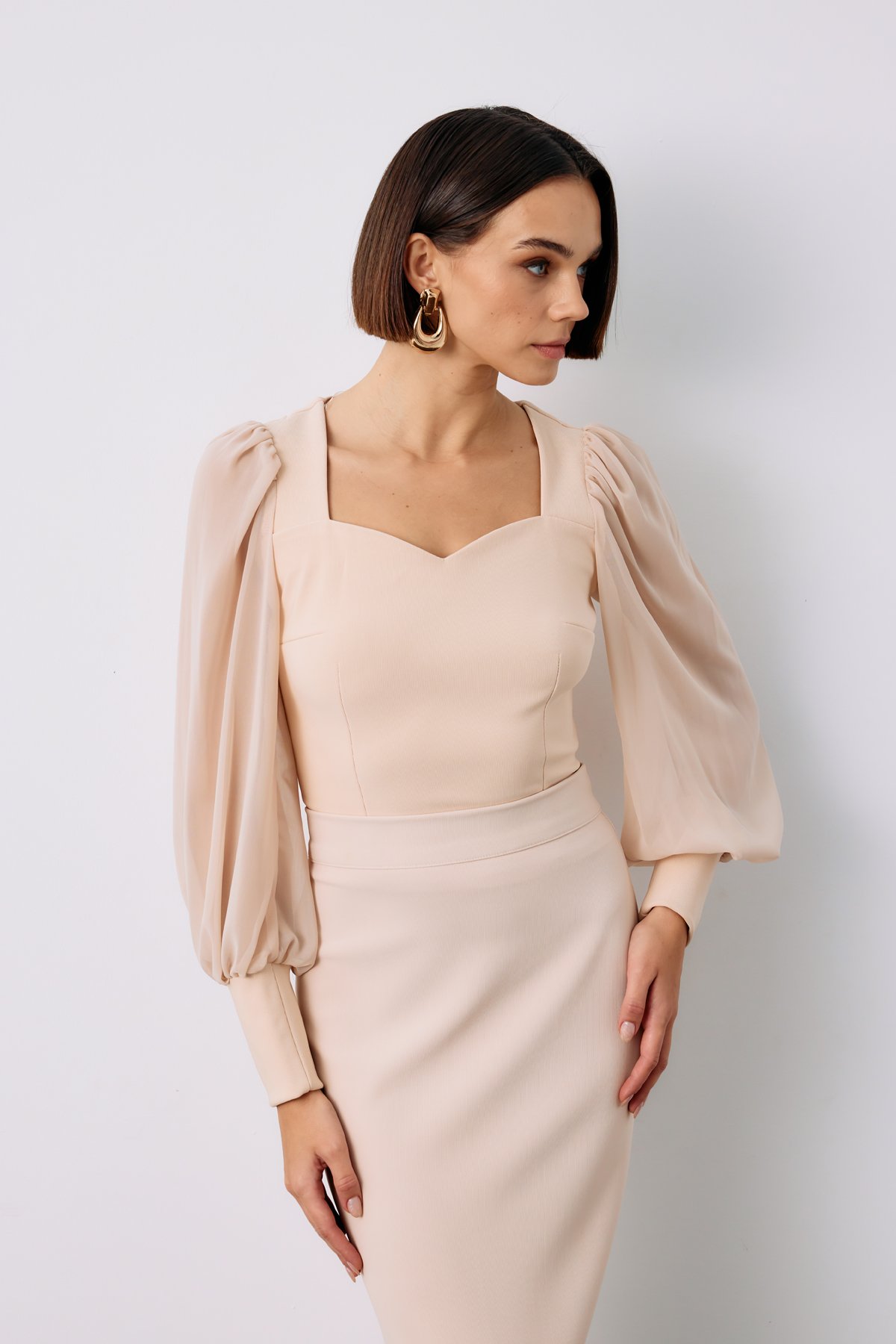 Balon Kol Crop Bluz - BEJ