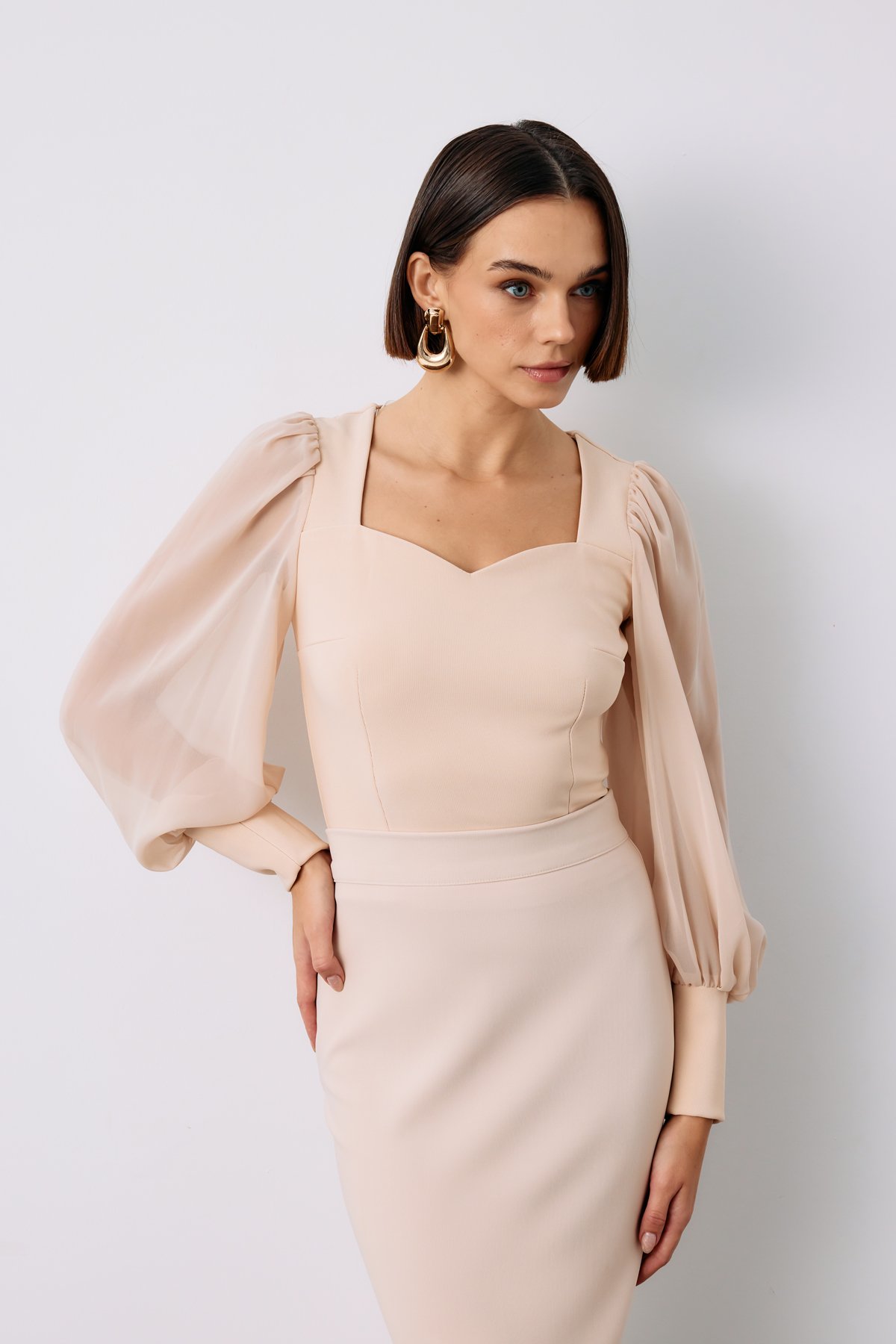 Balon Kol Crop Bluz - BEJ