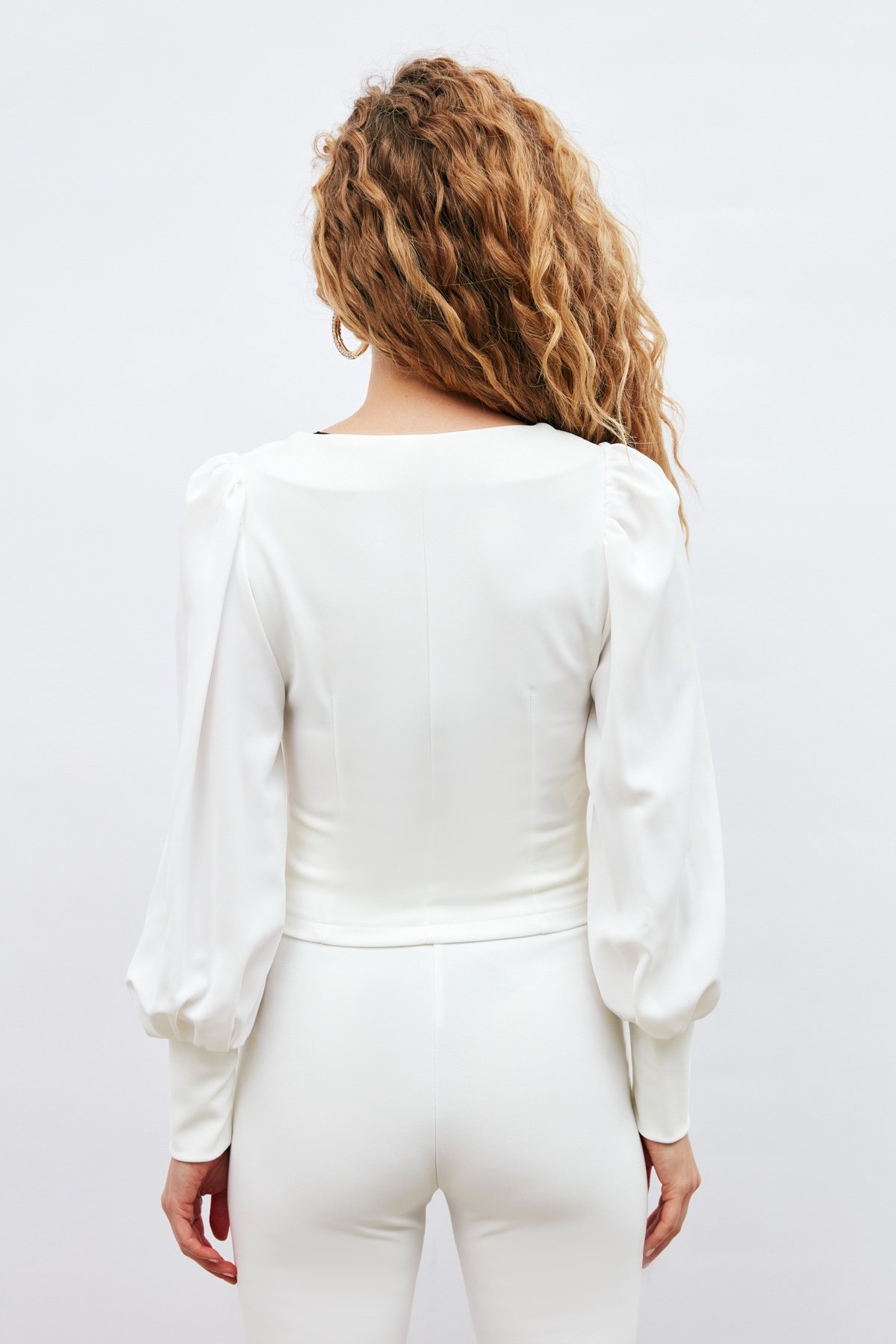 Balon Kol Crop Bluz - EKRU