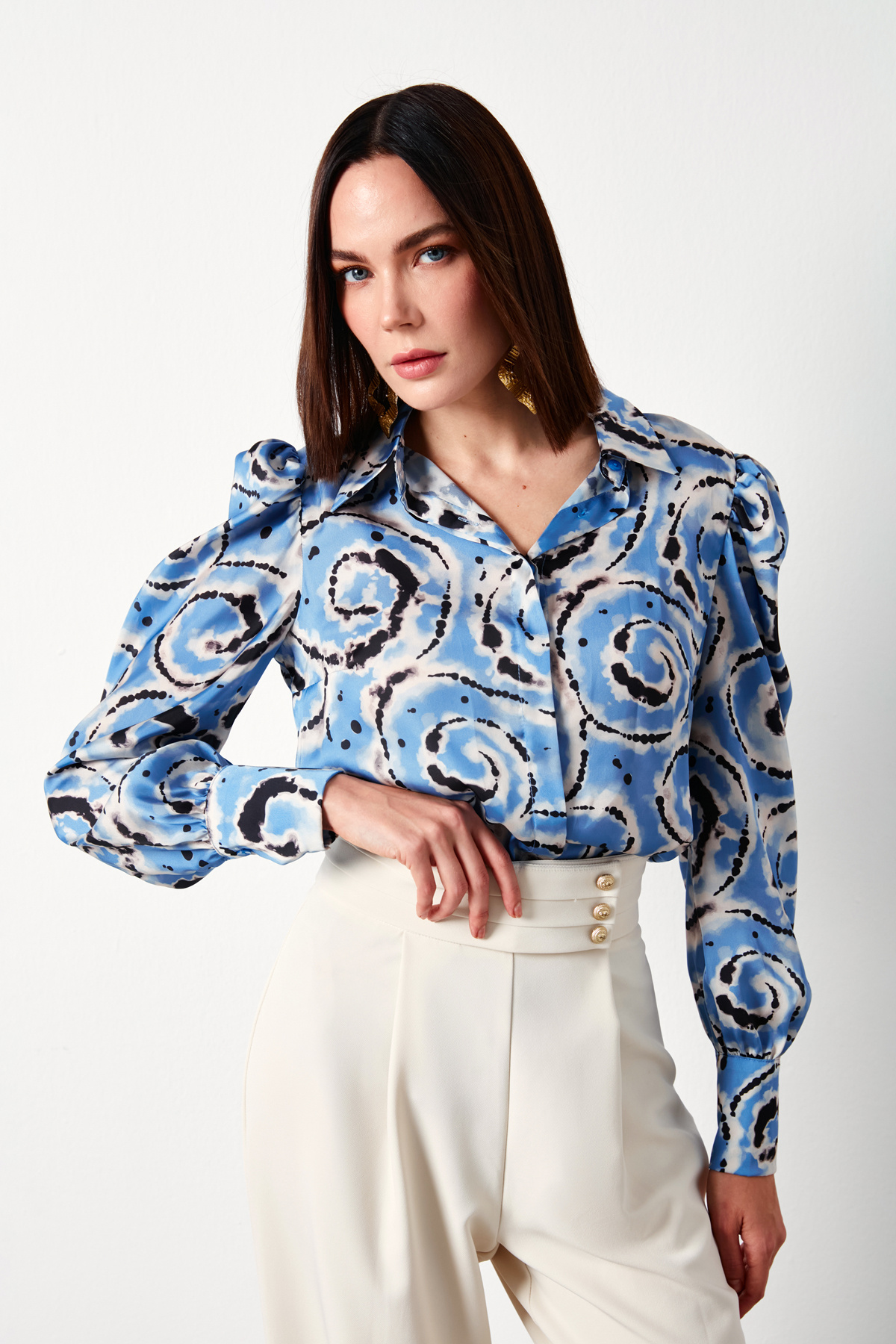 Balon Kol Desenli Gömlek - BEBE MAVİ