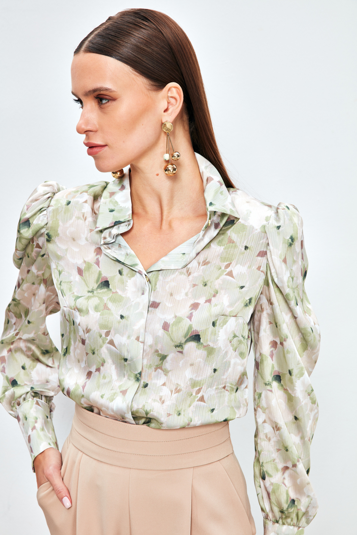 Balon Kol Desenli Gömlek - ÇAĞLA YEŞİLİ