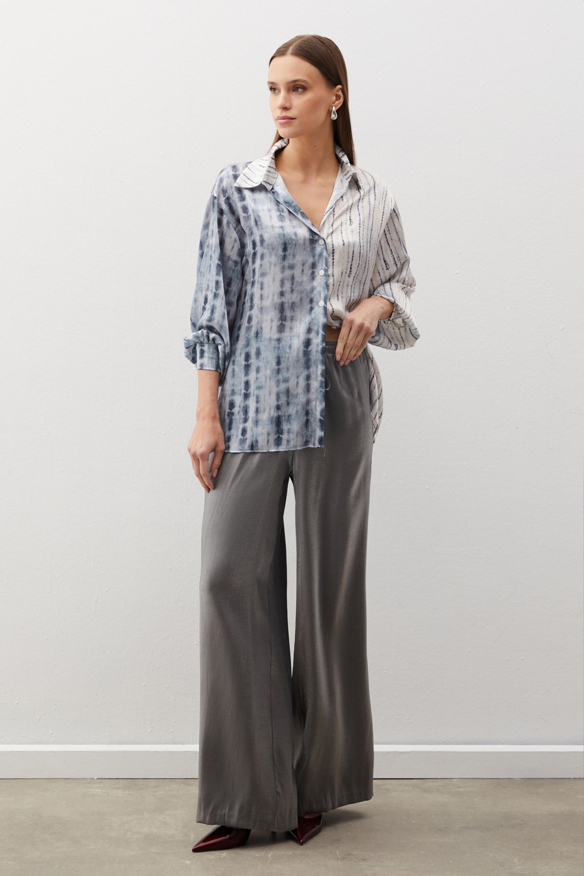 Balon Kol Desenli Gömlek - GRİ