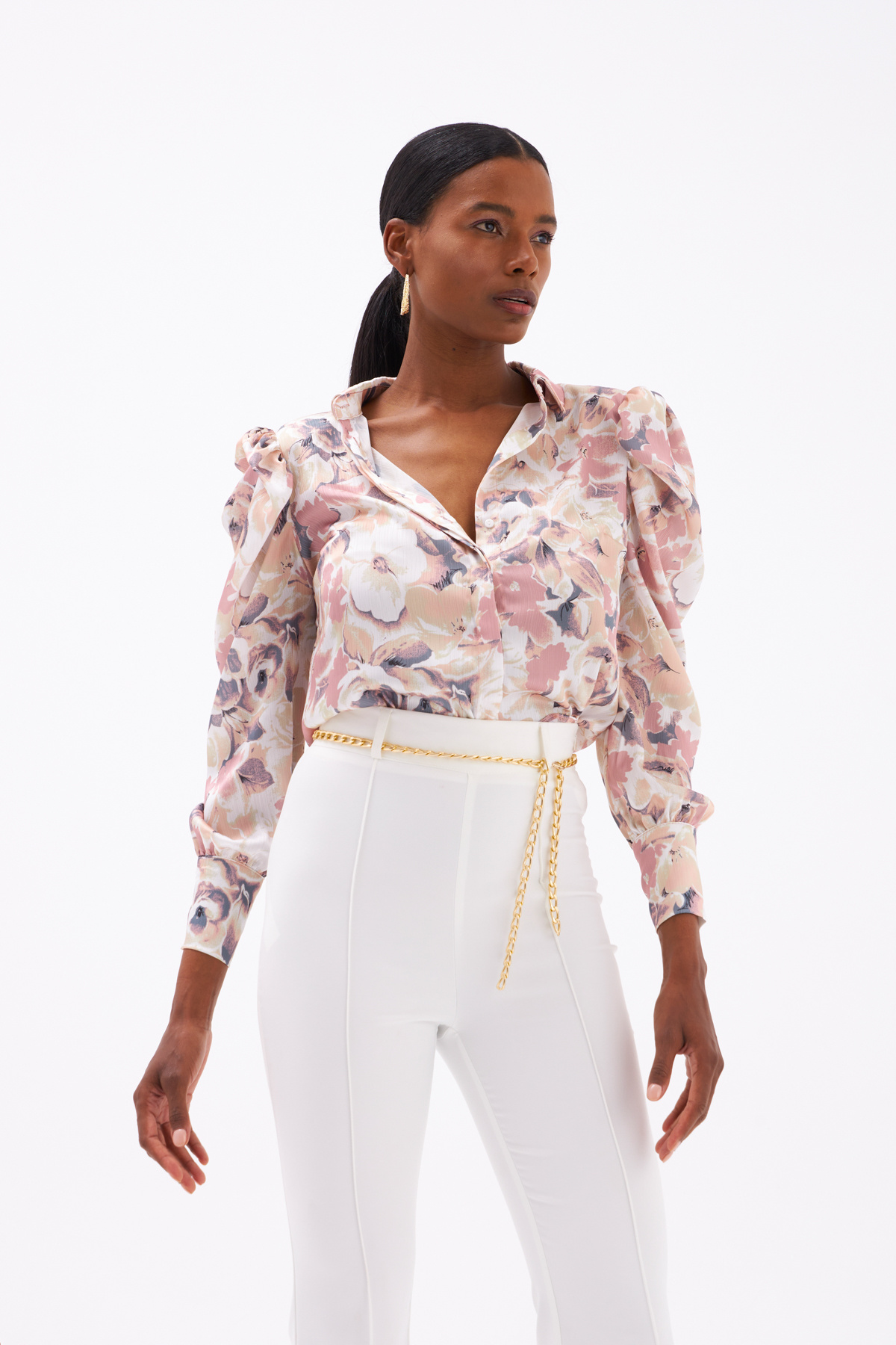 Balloon Sleeve Patterned Shirt - GUL KURUSU