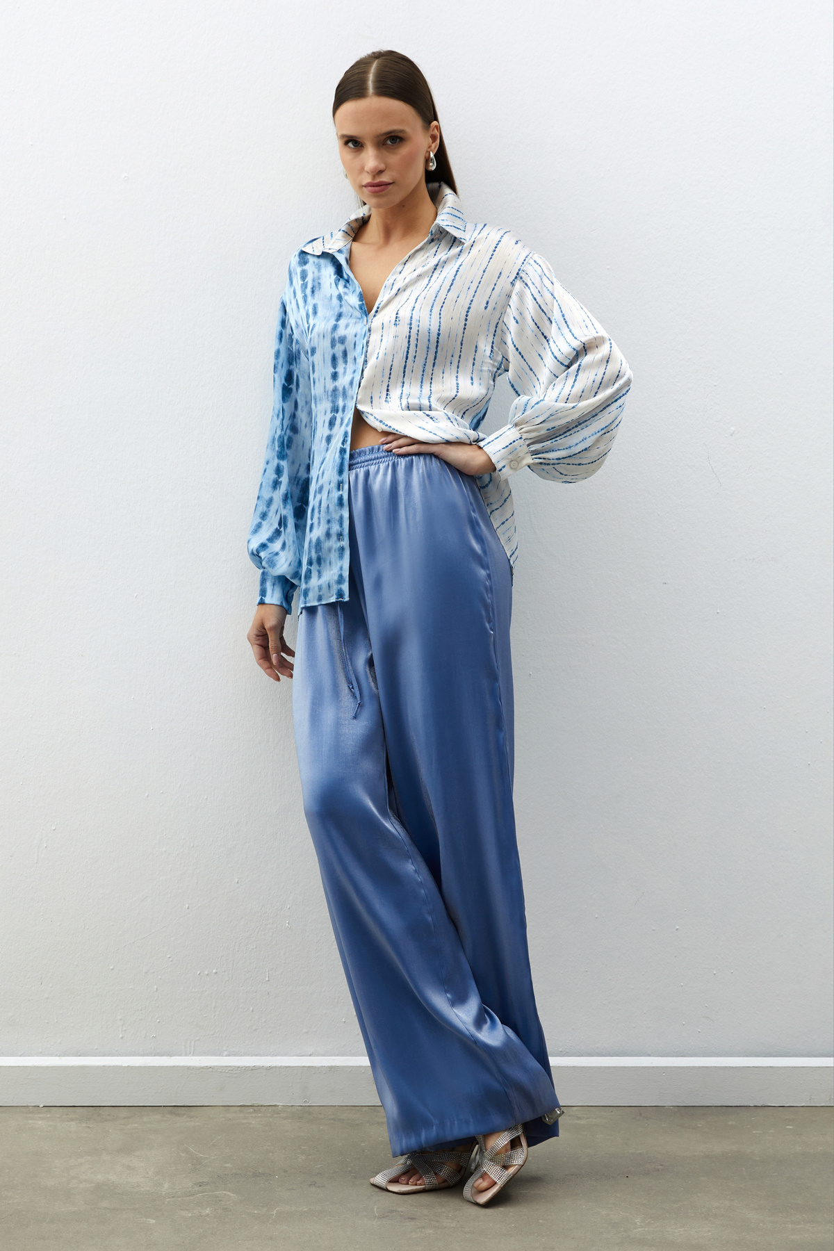 Balon Kol Desenli Gömlek - İNDİGO