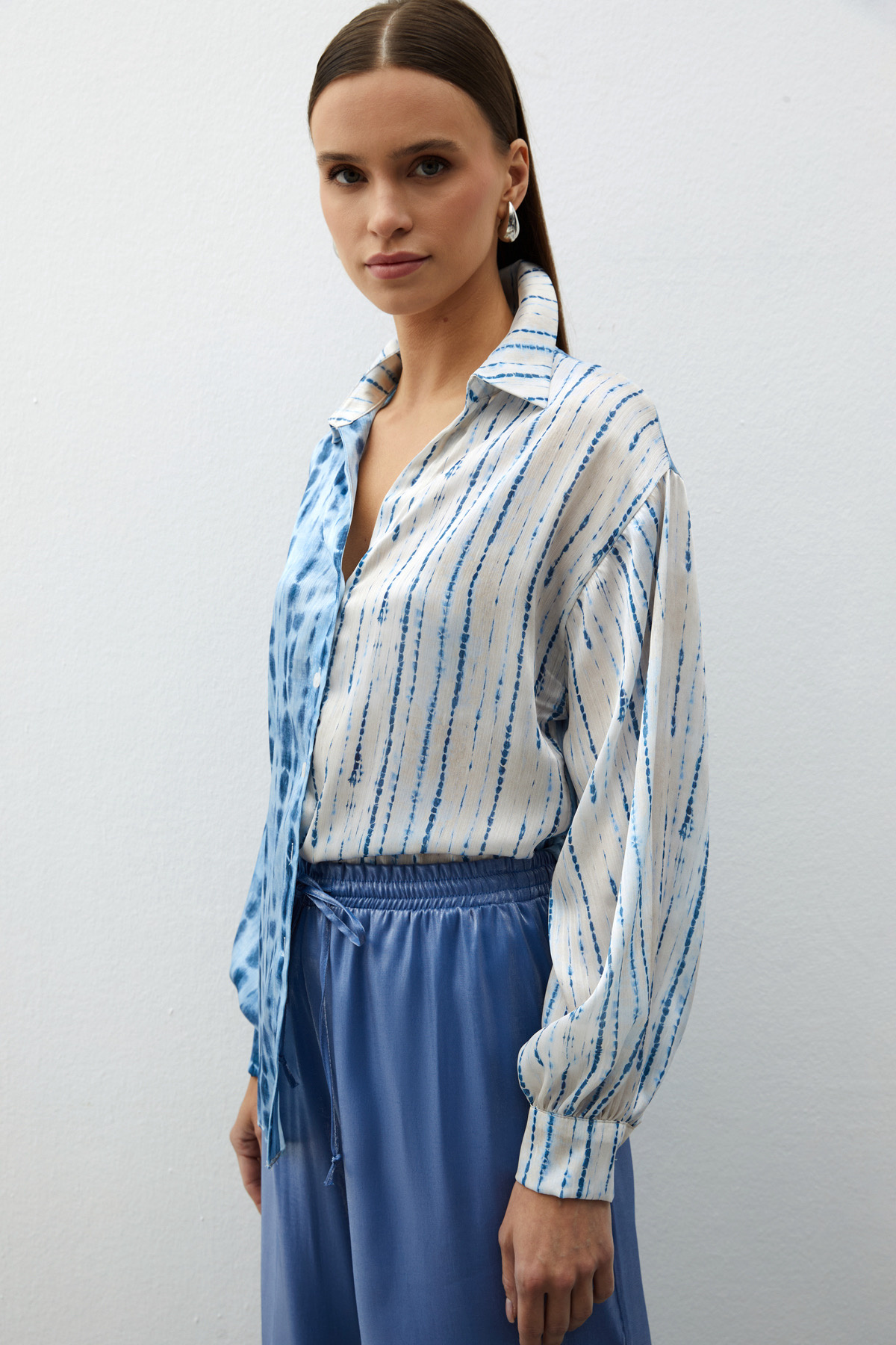 Balon Kol Desenli Gömlek - İNDİGO