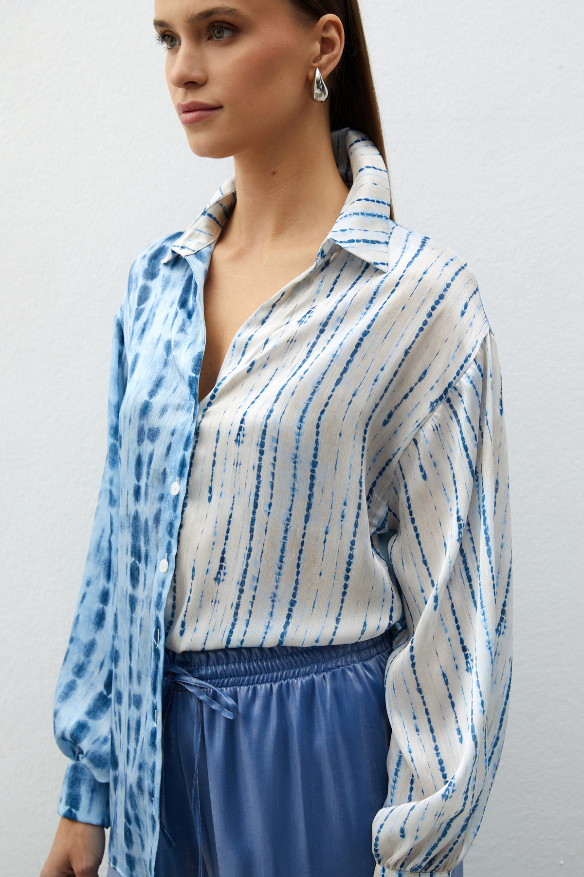 Balon Kol Desenli Gömlek - İNDİGO