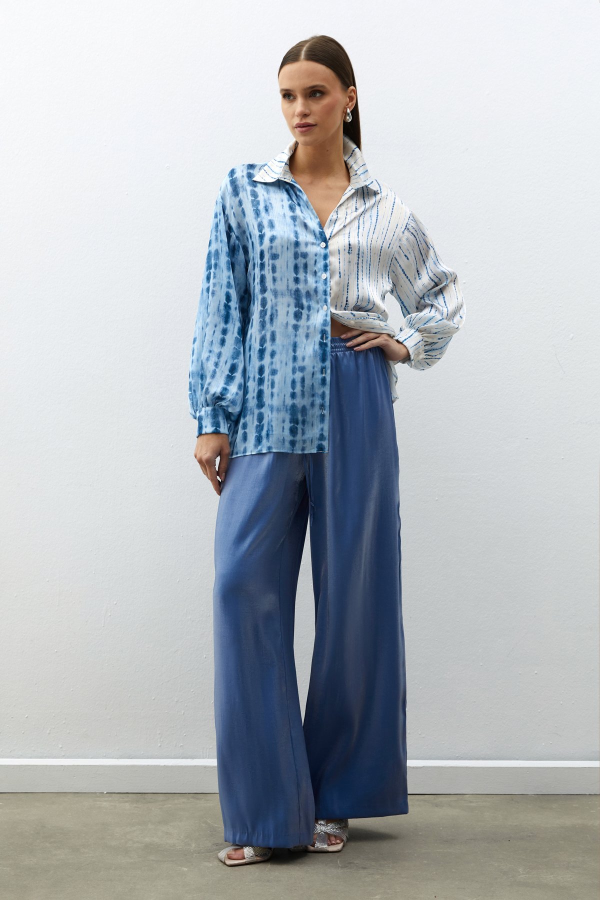 Balon Kol Desenli Gömlek - İNDİGO