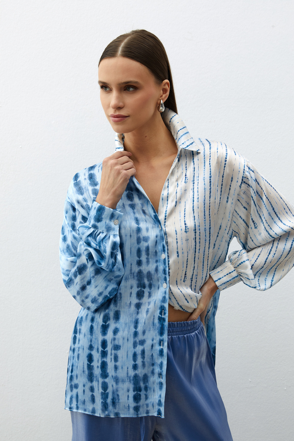 Balon Kol Desenli Gömlek - İNDİGO