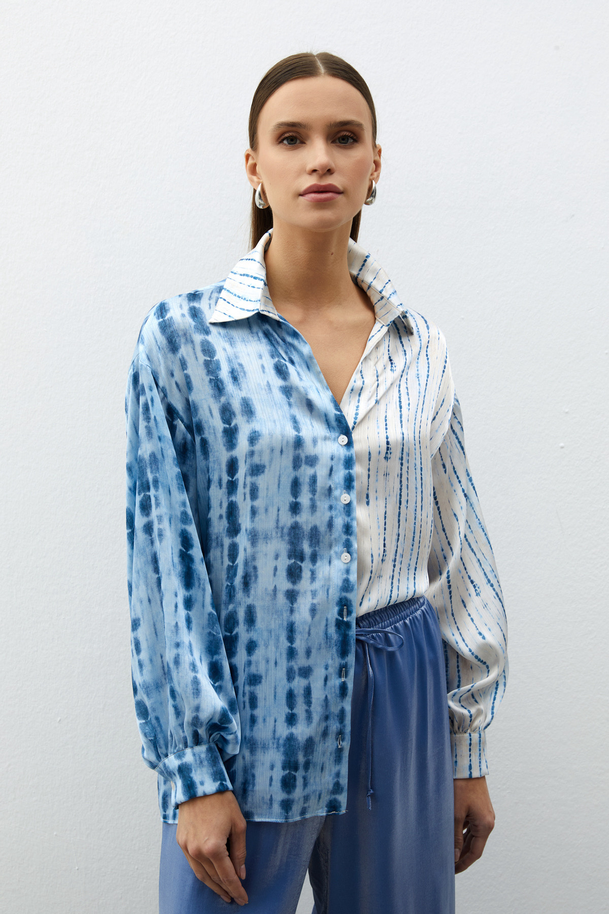 Balon Kol Desenli Gömlek - İNDİGO