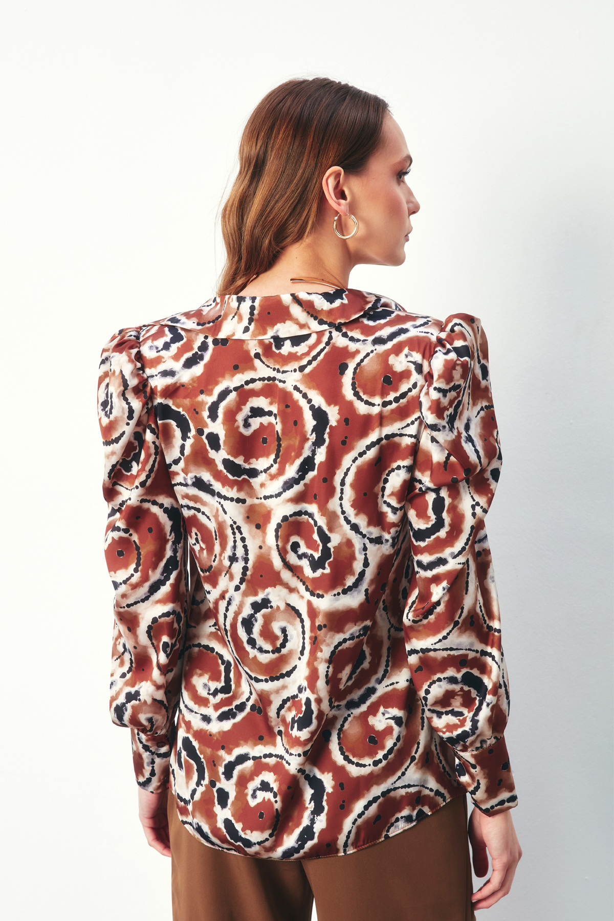 Balon Kol Desenli Gömlek - KAHVE