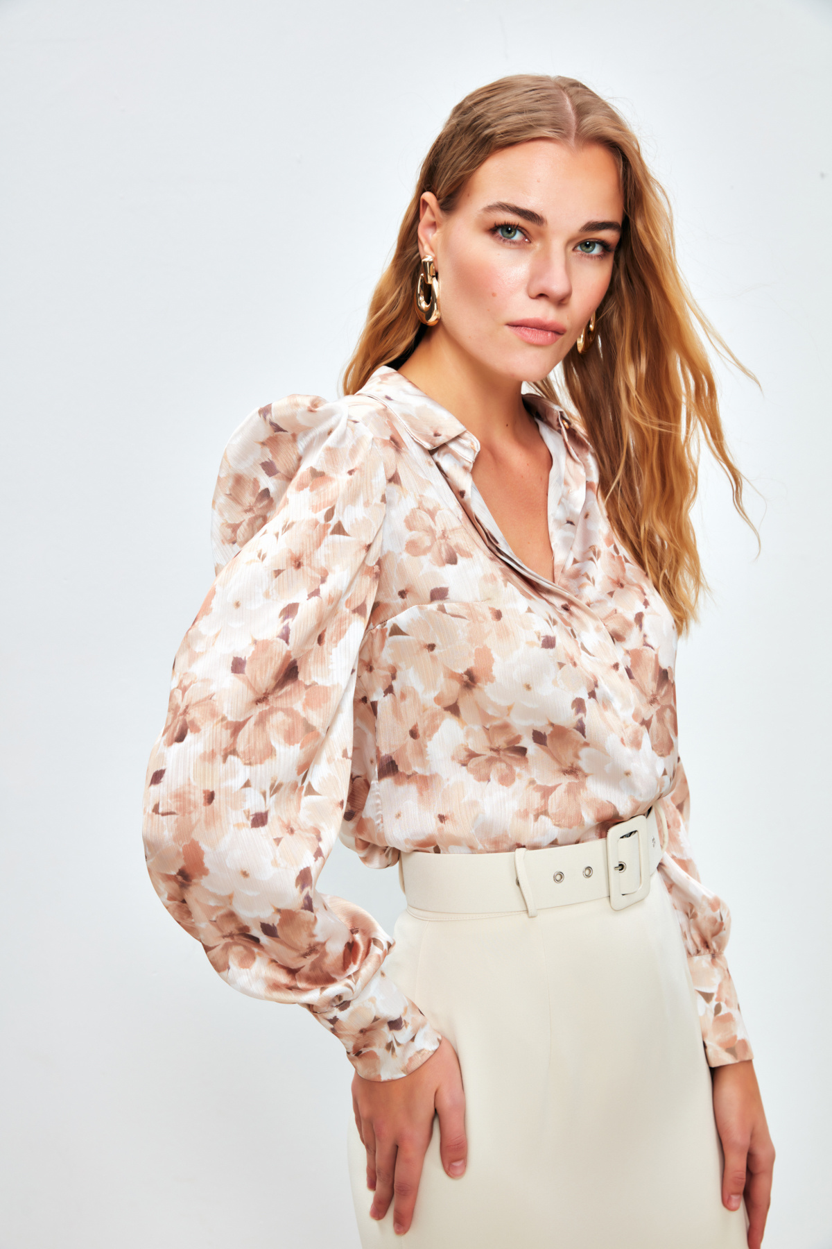 Balon Kol Desenli Gömlek - VİZON