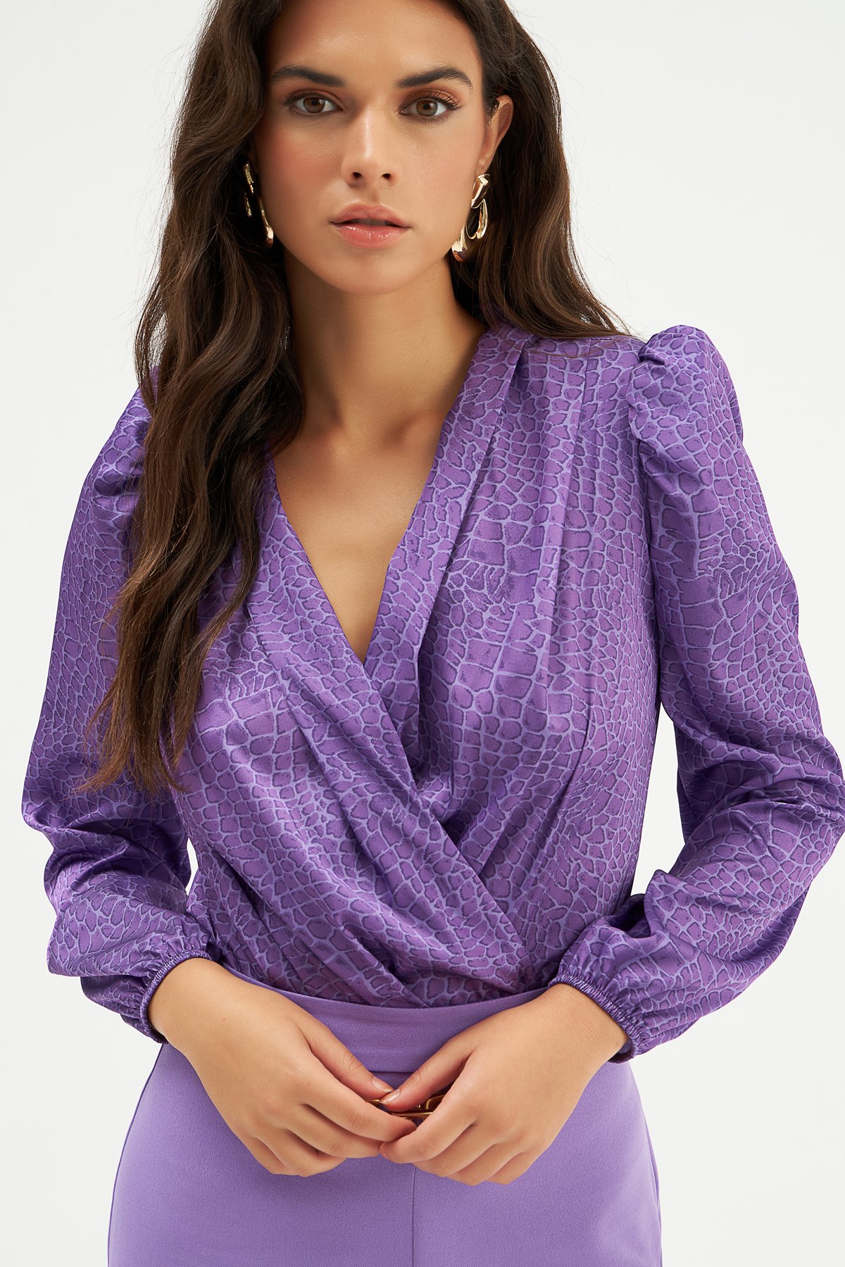 Balon Kol Kruvaze Bodysuit - MOR