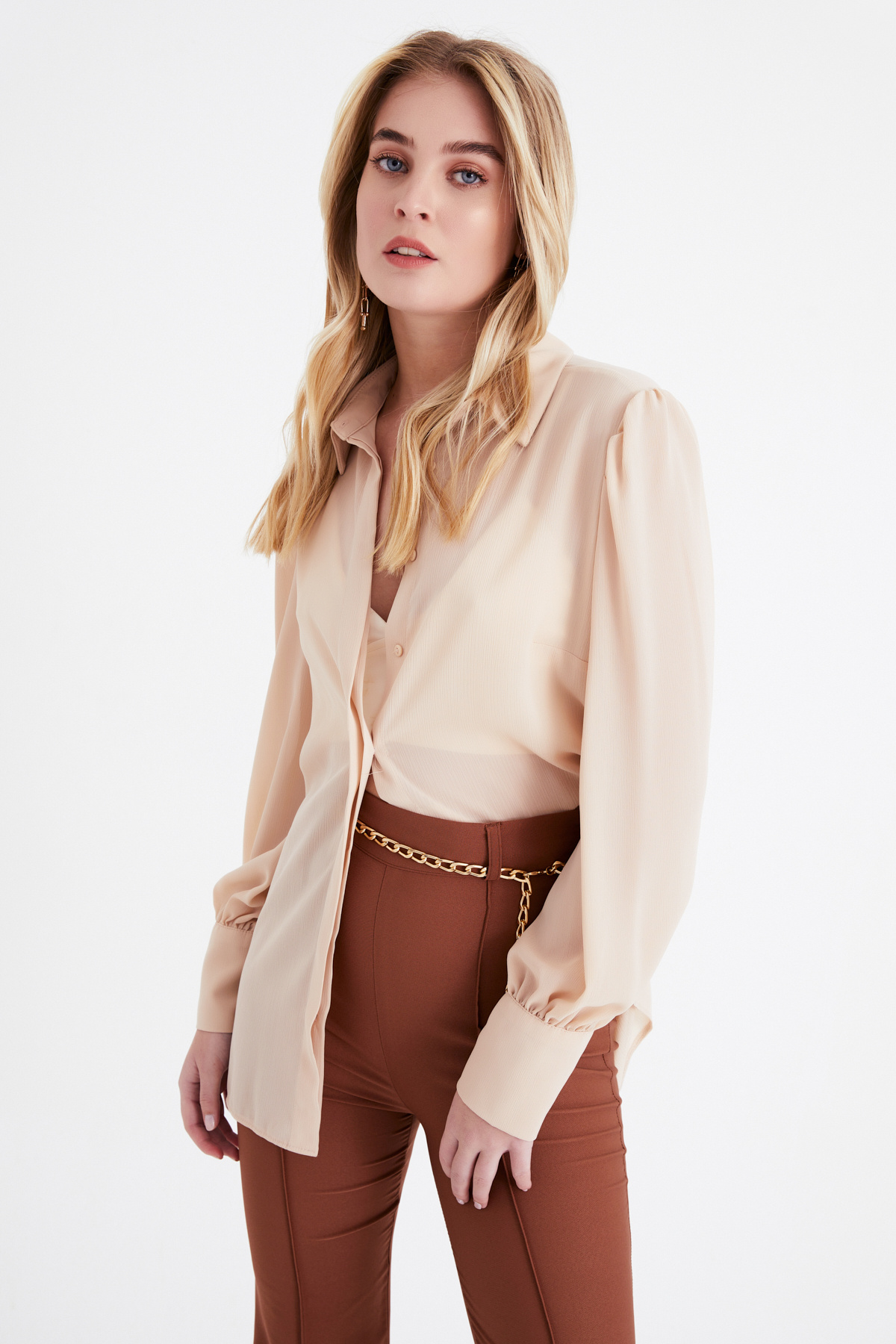 Balloon sleeve shabby shirt - BEIGE