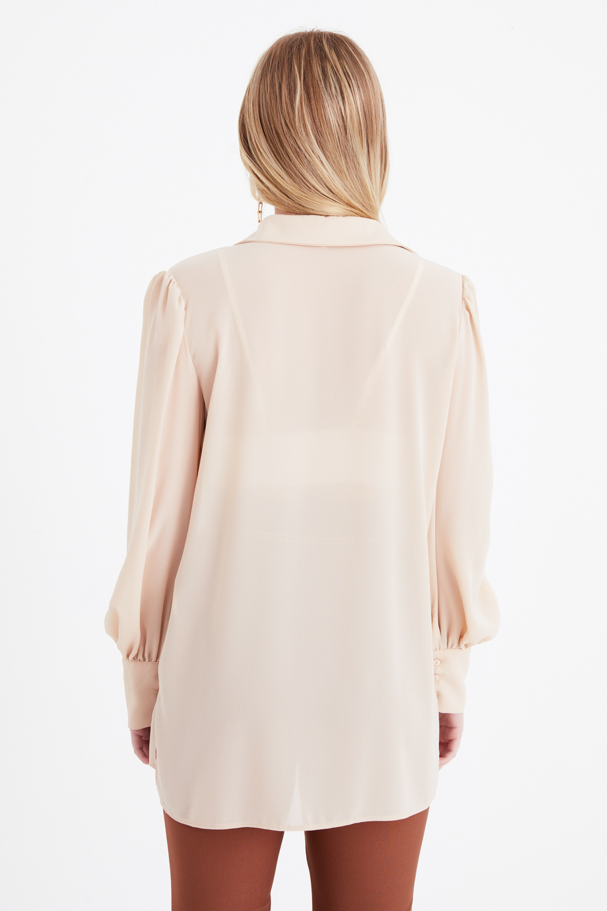 Balloon sleeve shabby shirt - BEIGE