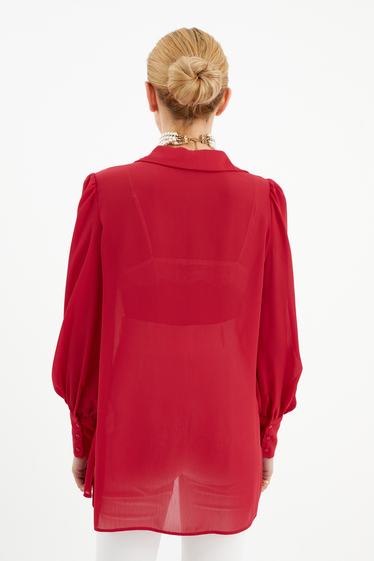 Balloon sleeve shabby shirt - RED