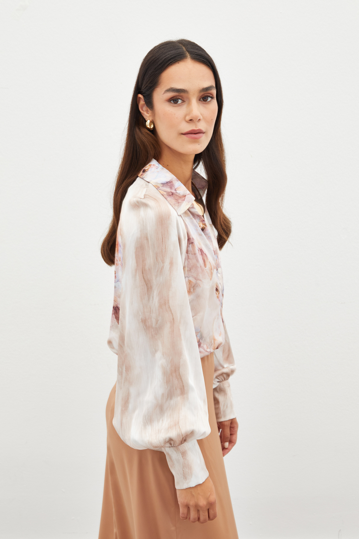 Balon Kollu Desenli Gömlek - TAŞ