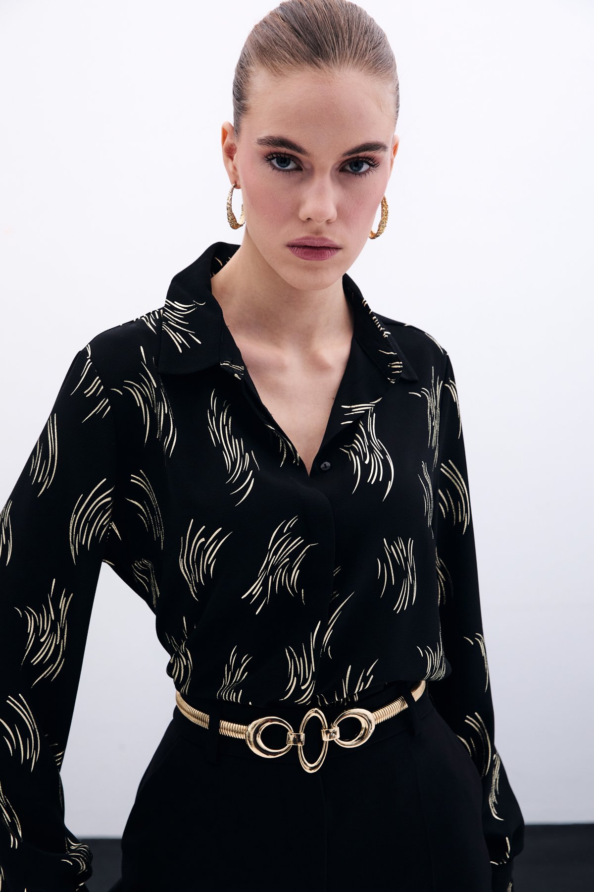 Baskılı Klasik Gömlek - Gold