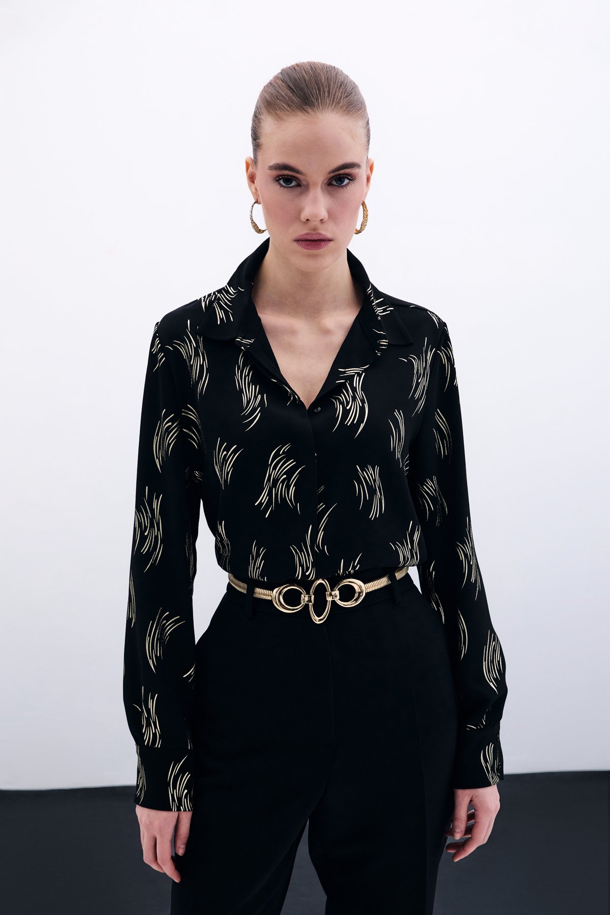 Baskılı Klasik Gömlek - Gold