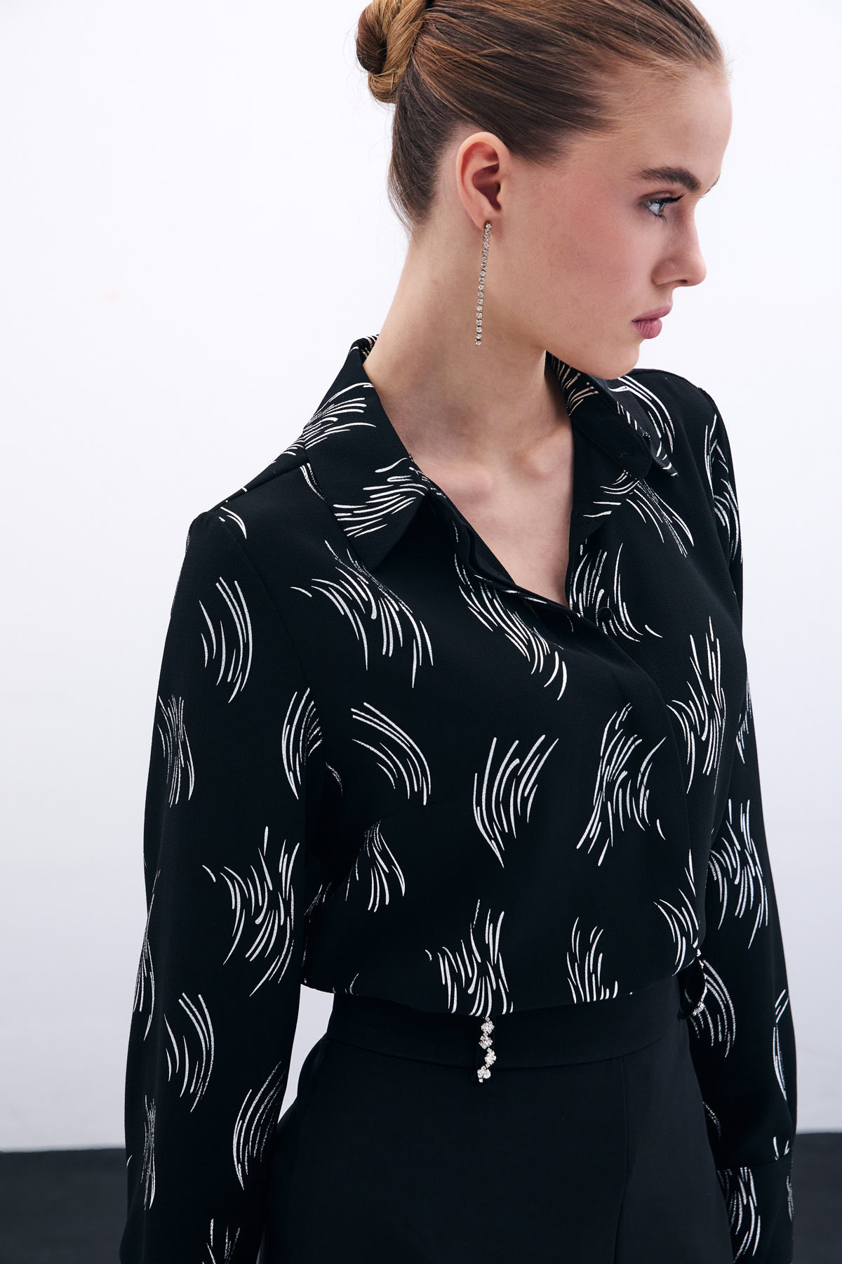 Baskılı Klasik Gömlek - Gümüş