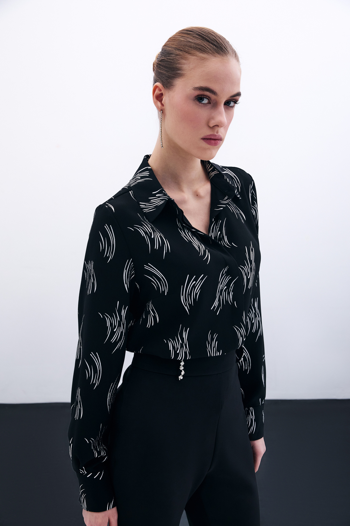 Baskılı Klasik Gömlek - Gümüş