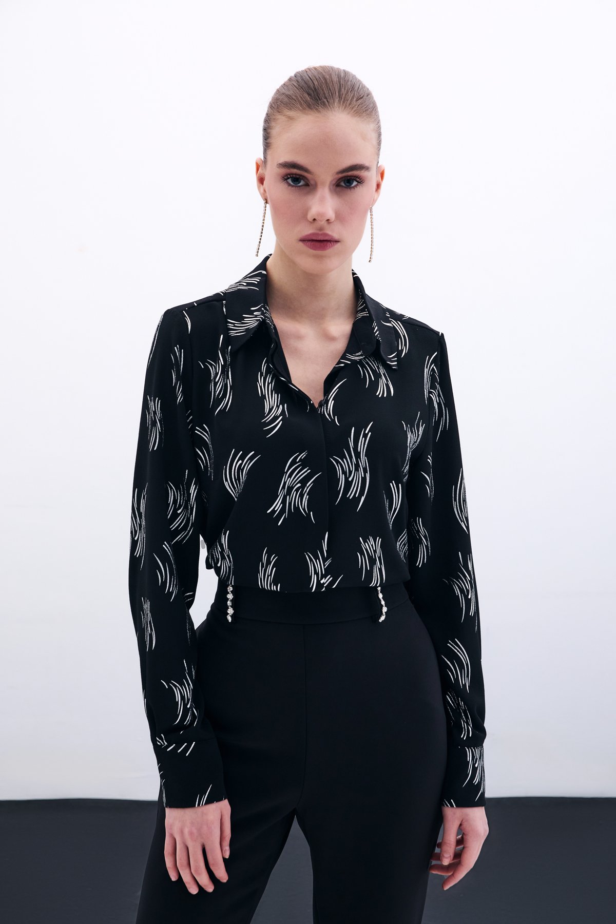 Baskılı Klasik Gömlek - Gümüş