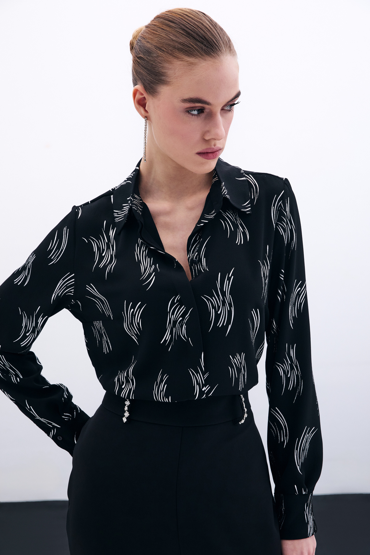 Baskılı Klasik Gömlek - Gümüş