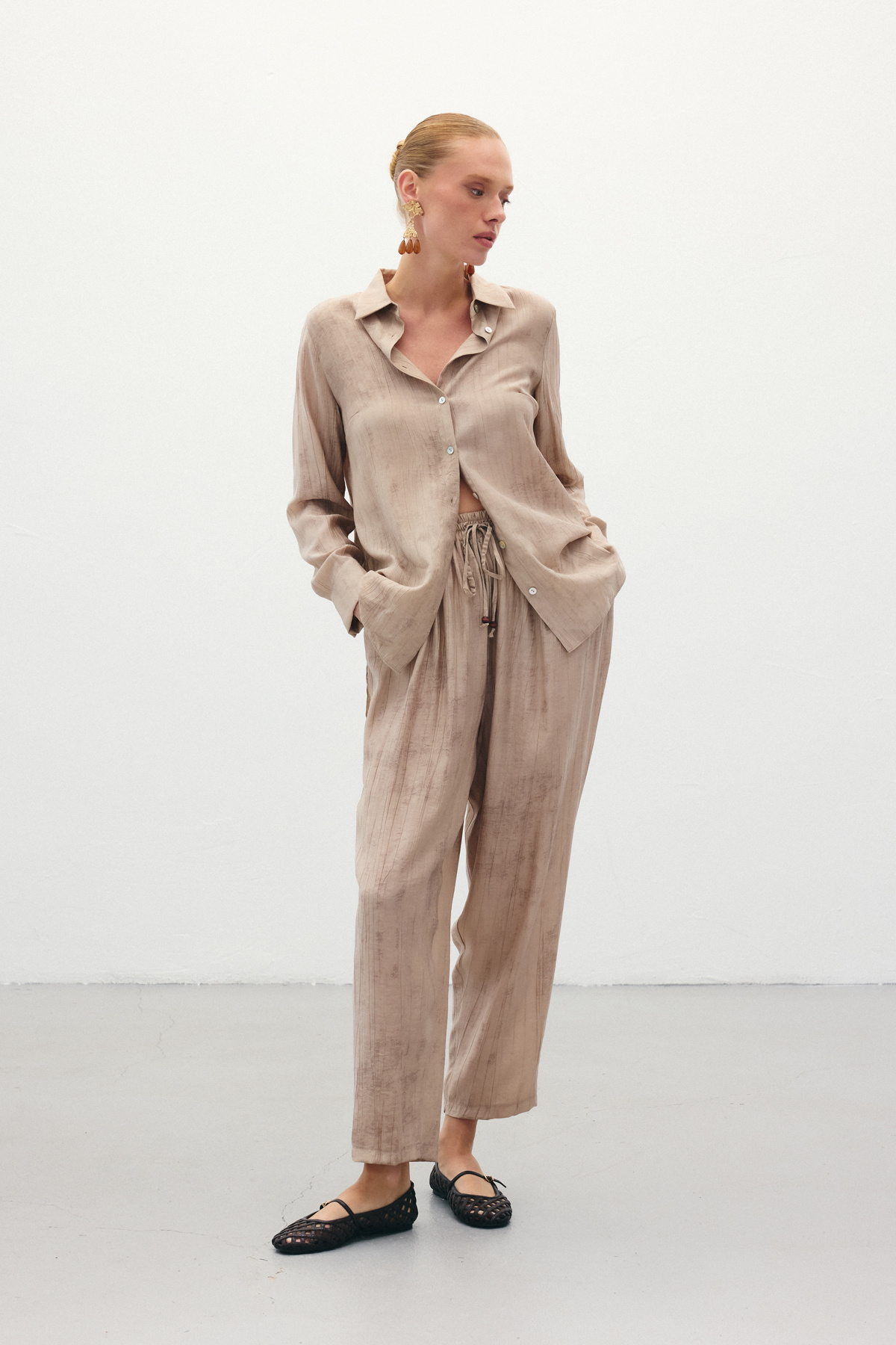 Batık Desenli  Pantolon - Bej