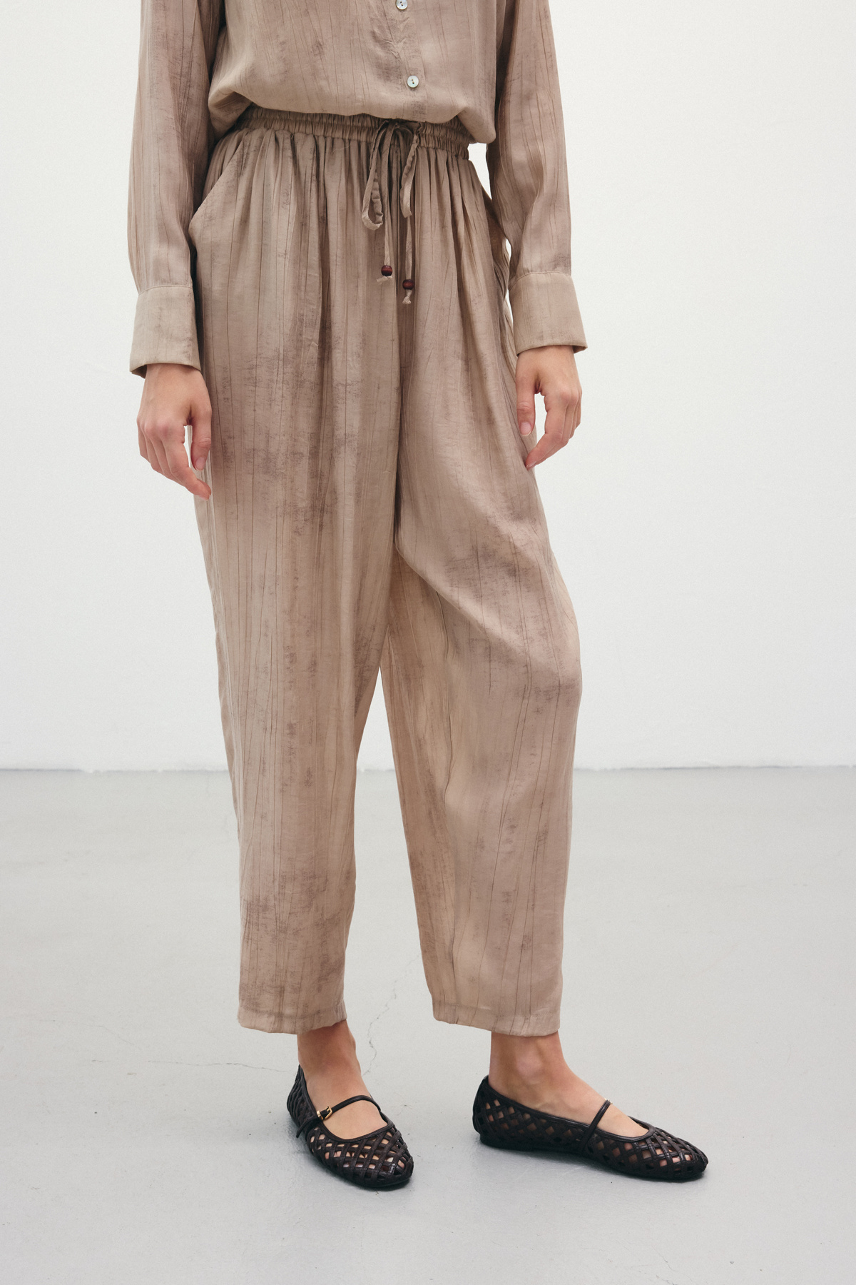 Batık Desenli  Pantolon - Bej