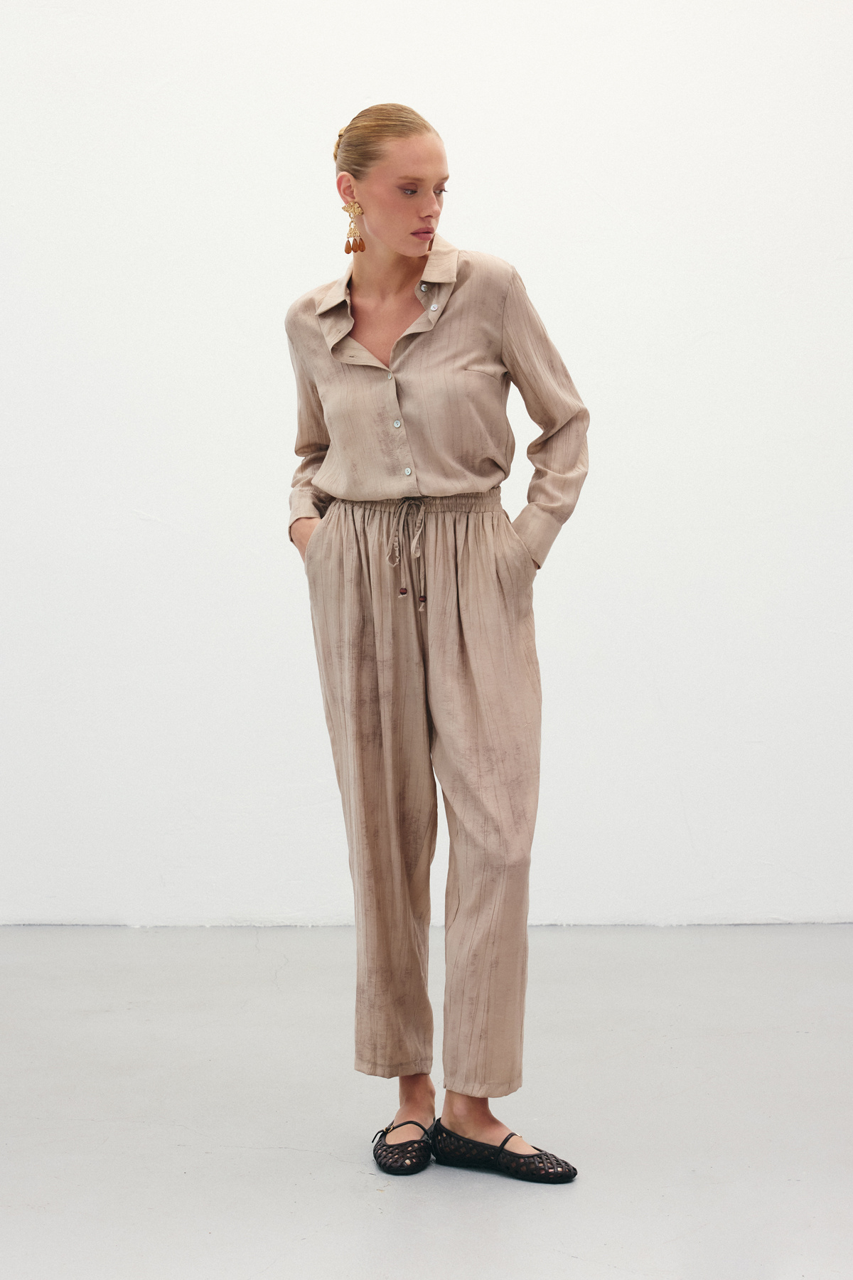 Batık Desenli  Pantolon - Bej