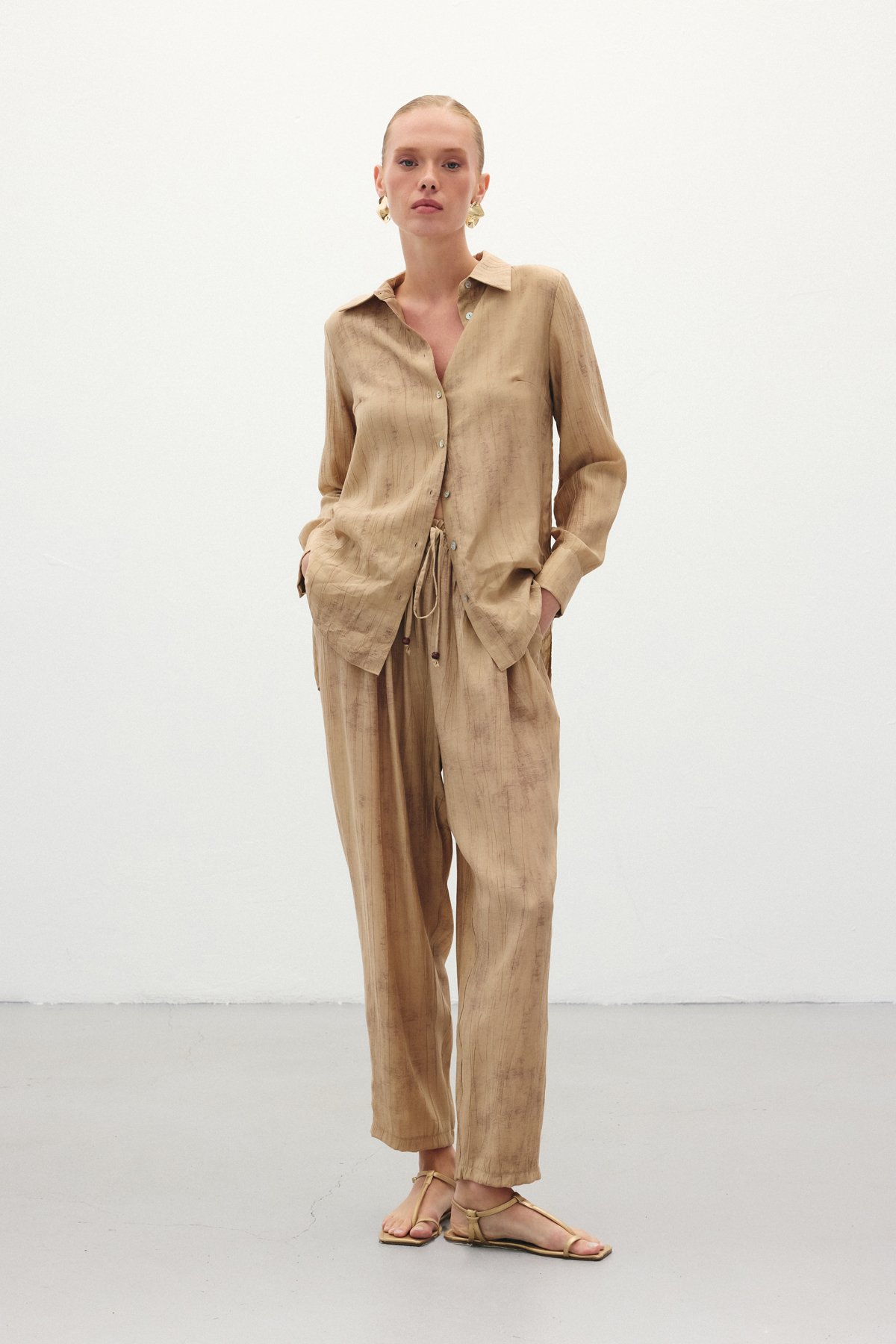 Batık Desenli  Pantolon - Camel