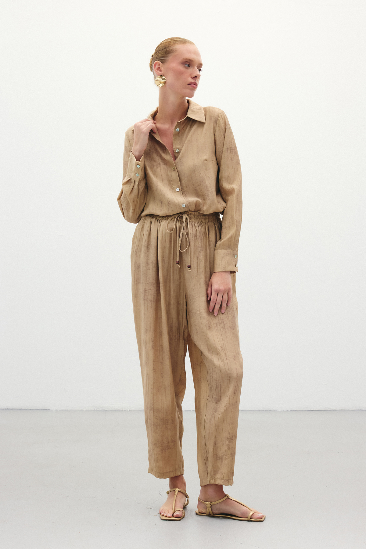 Batık Desenli  Pantolon - Camel