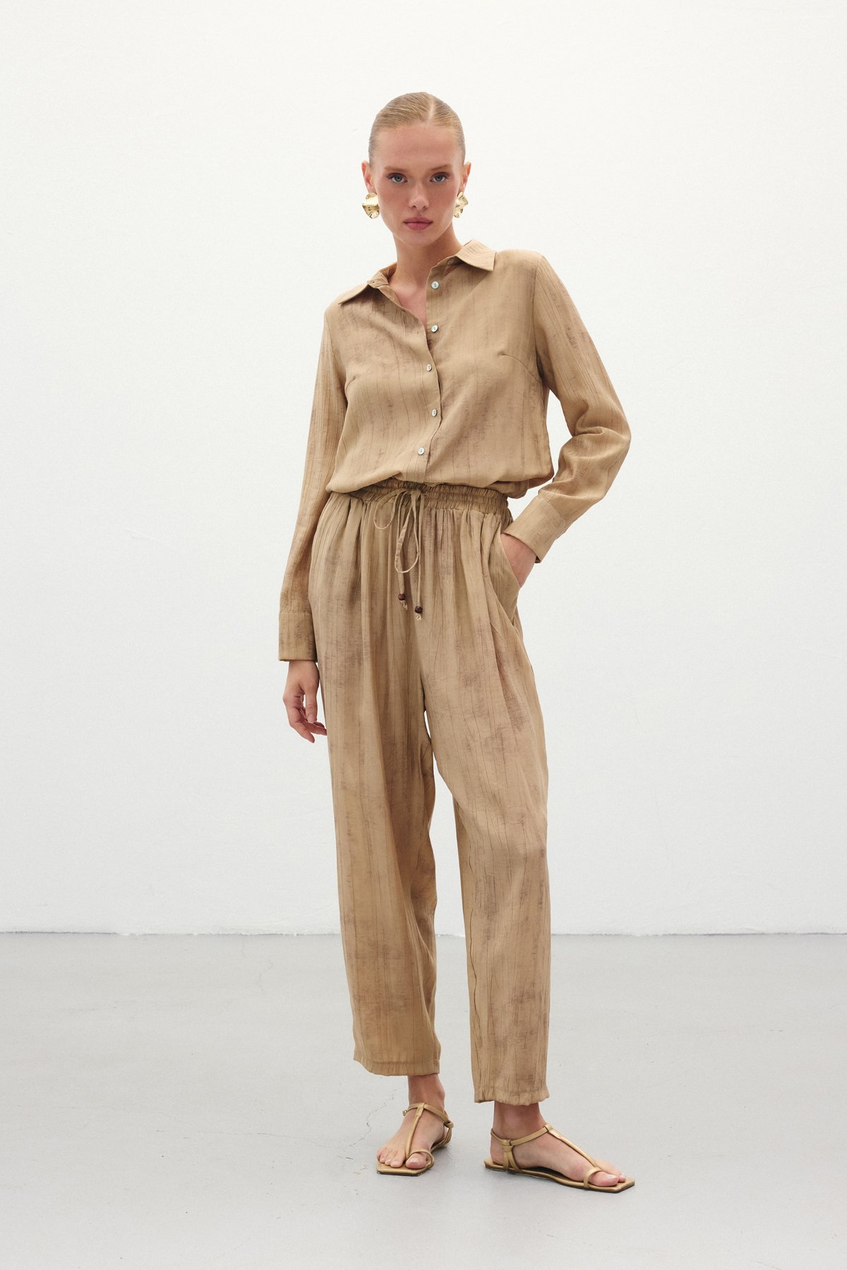 Batık Desenli  Pantolon - Camel