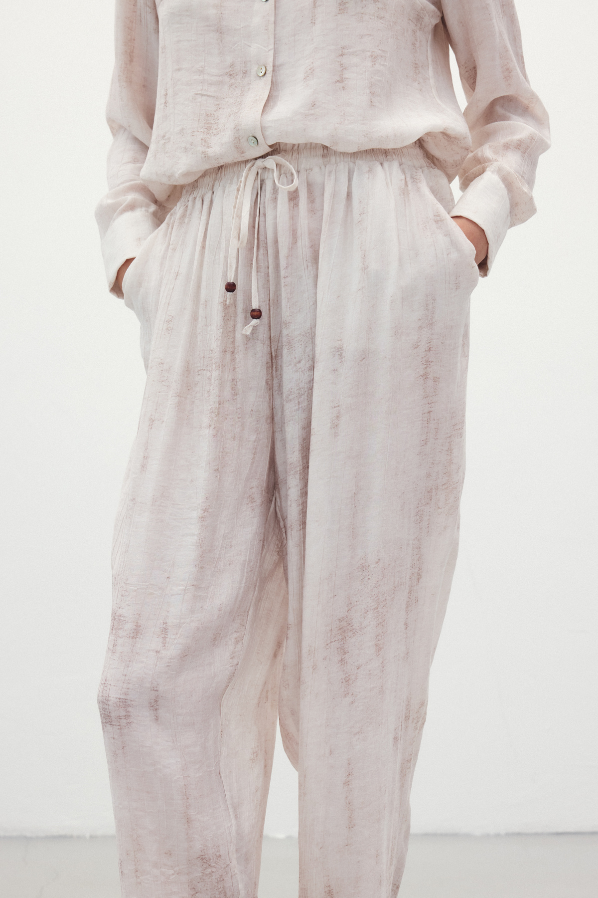 Batık Desenli  Pantolon - Taş