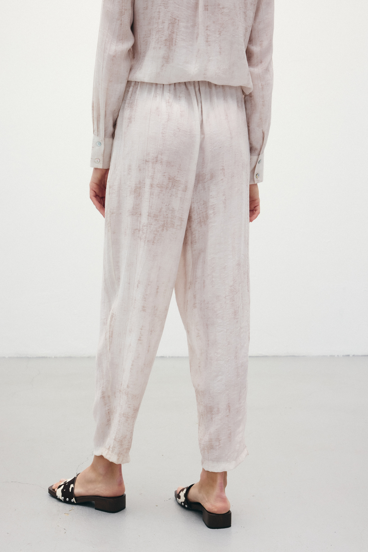 Batık Desenli  Pantolon - Taş