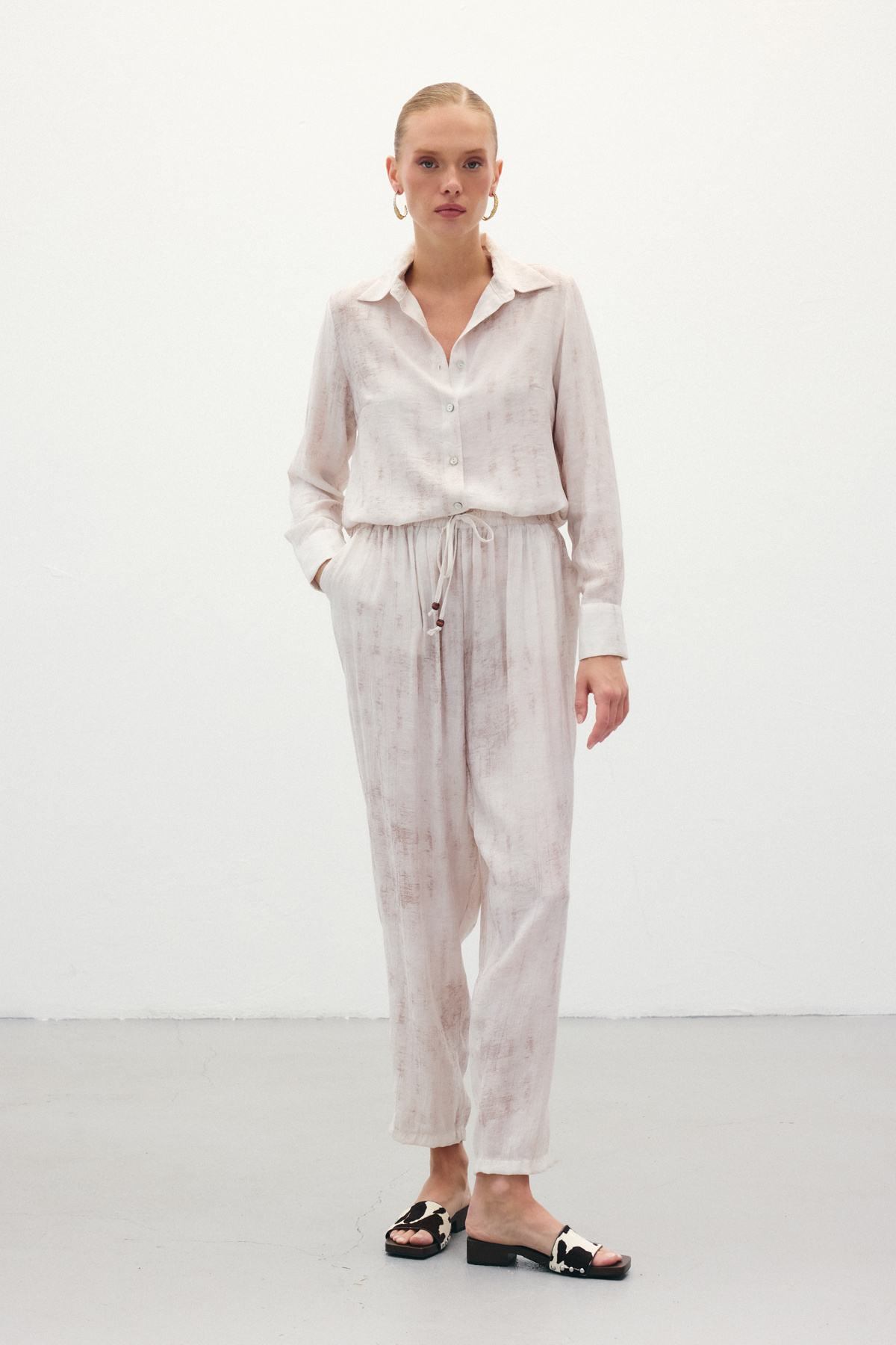 Batık Desenli  Pantolon - Taş