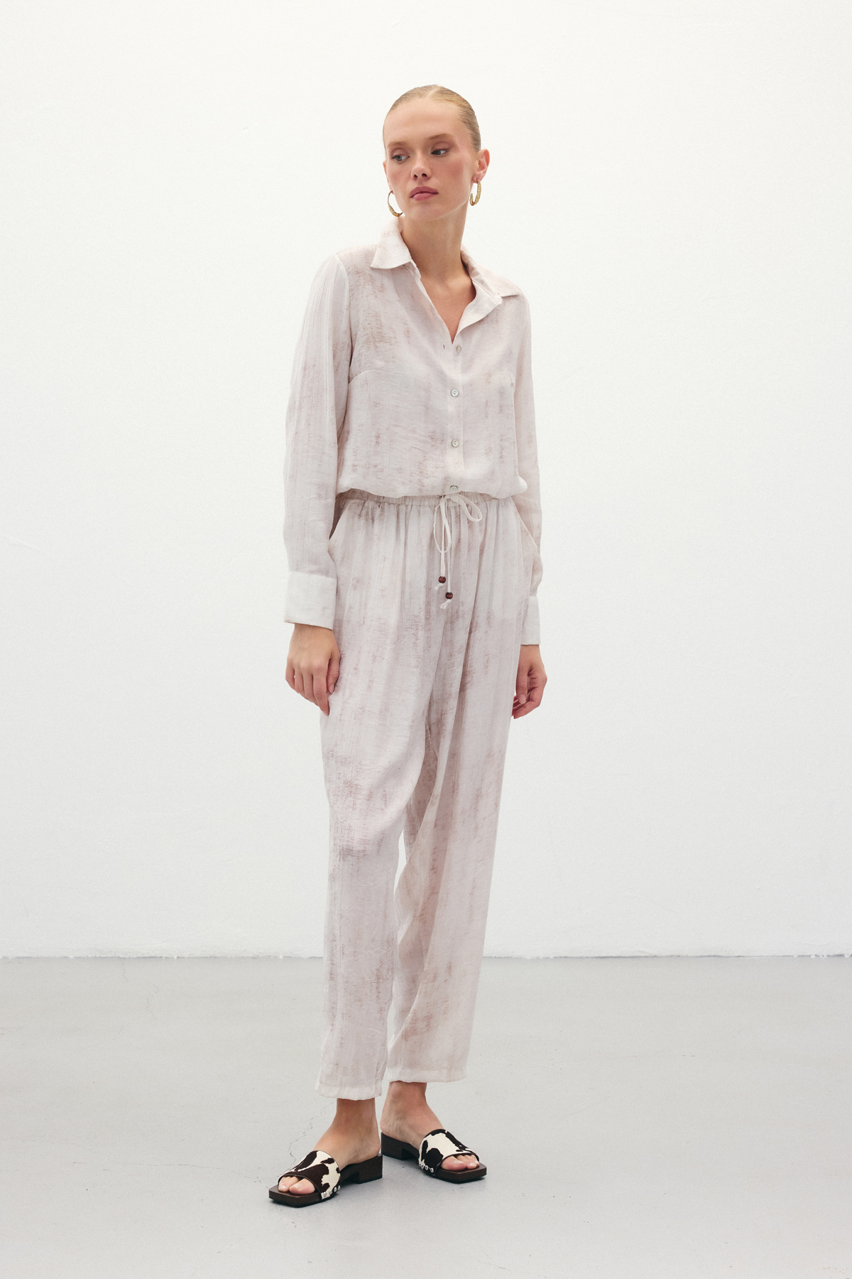 Batık Desenli  Pantolon - Taş