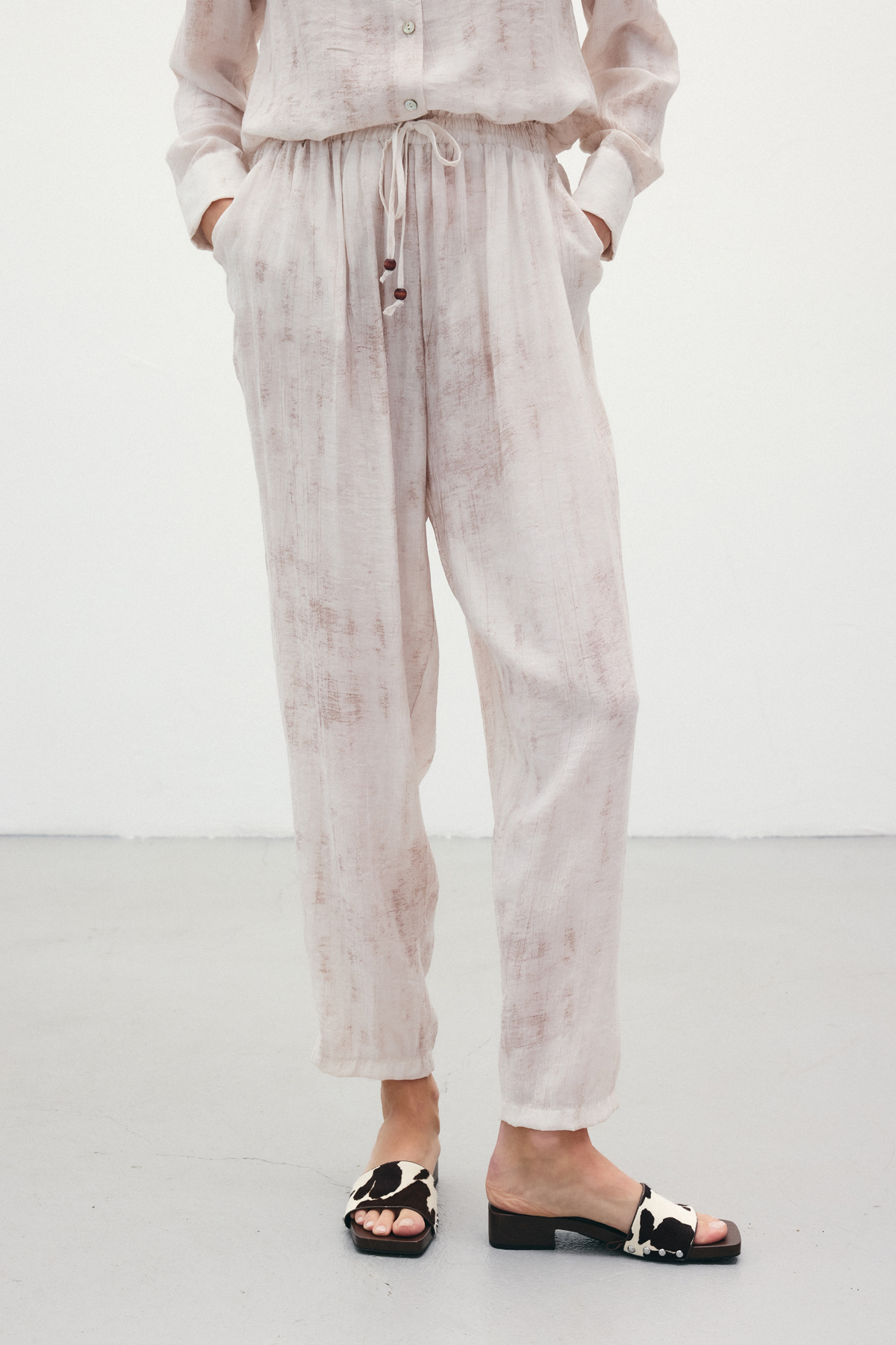 Batık Desenli  Pantolon - Taş