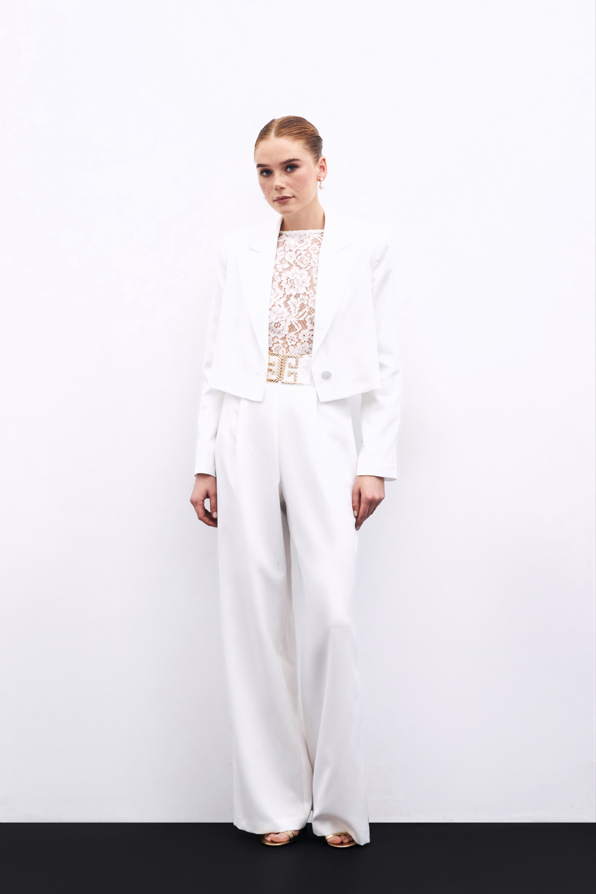 Bel Aksesuarlı Bol Paça Pantolon - Ekru