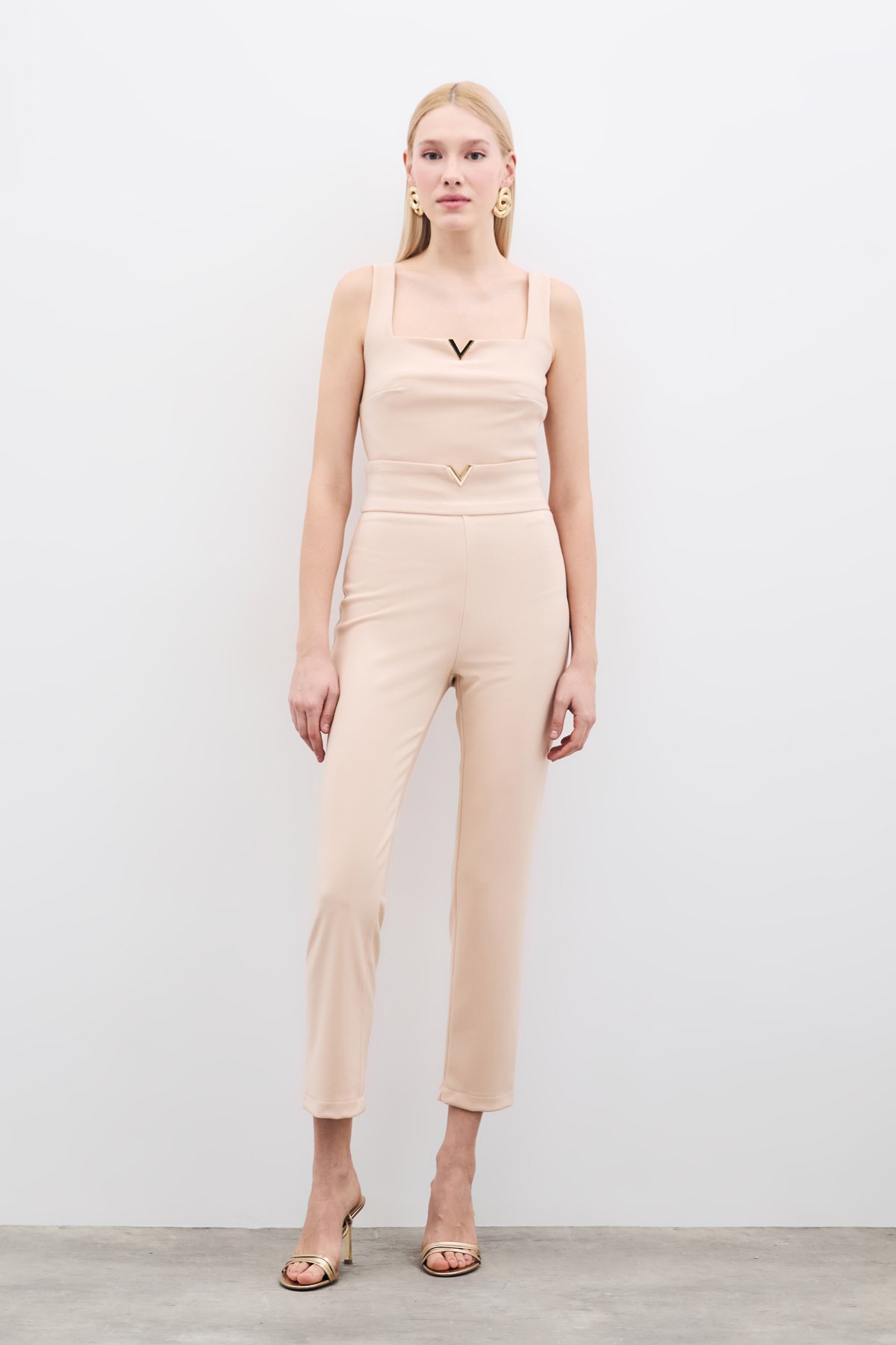 Bel Aksesuarlı Pantolon - Bej