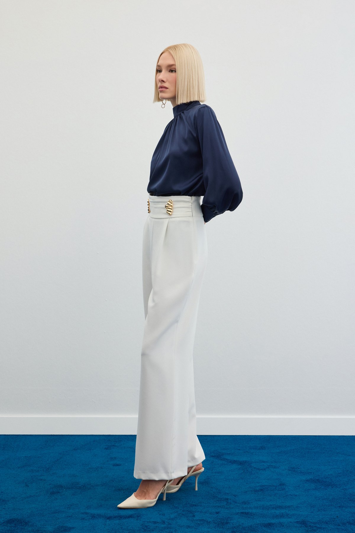 Bel Aksesuarlı Pantolon - Ekru