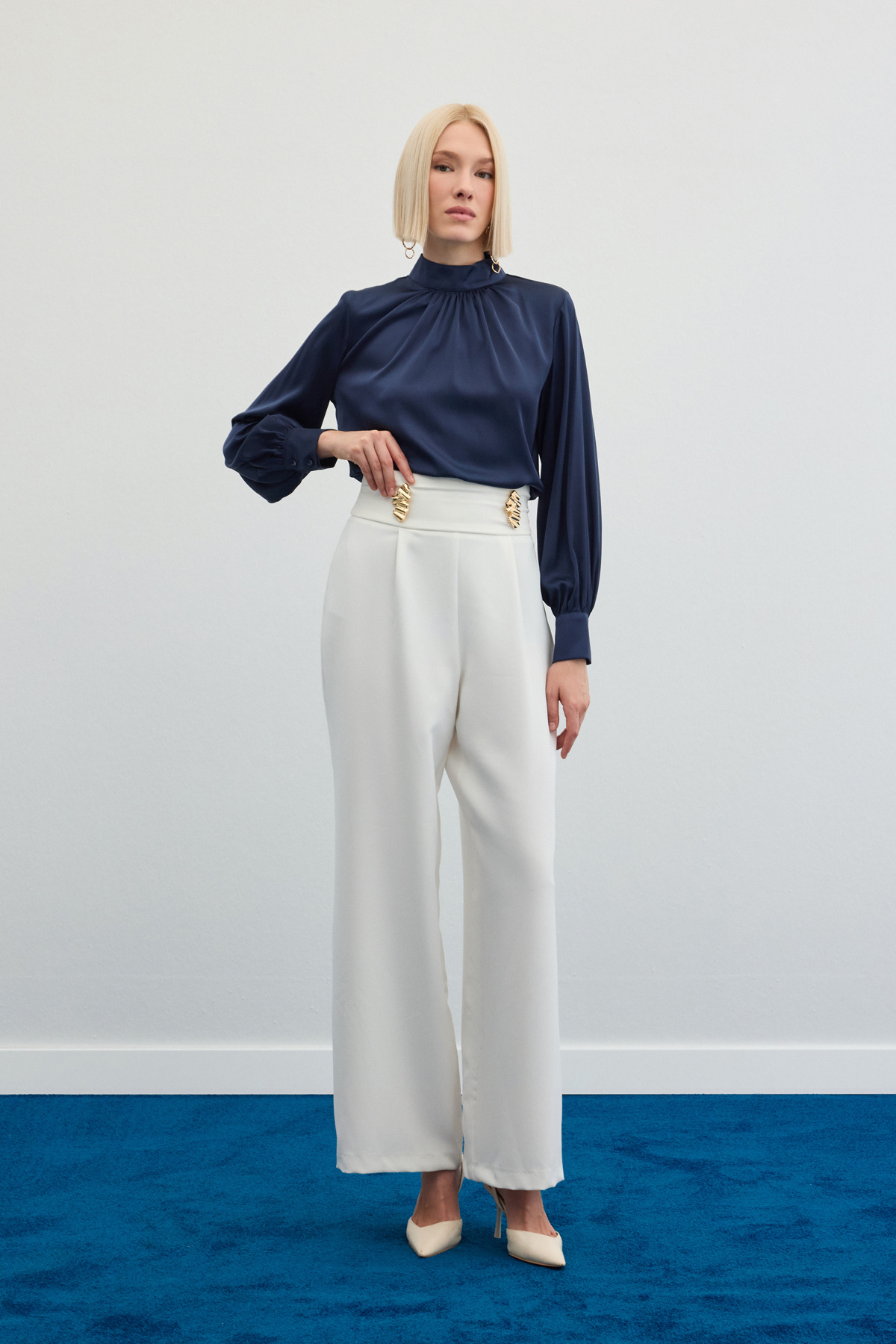 Bel Aksesuarlı Pantolon - Ekru